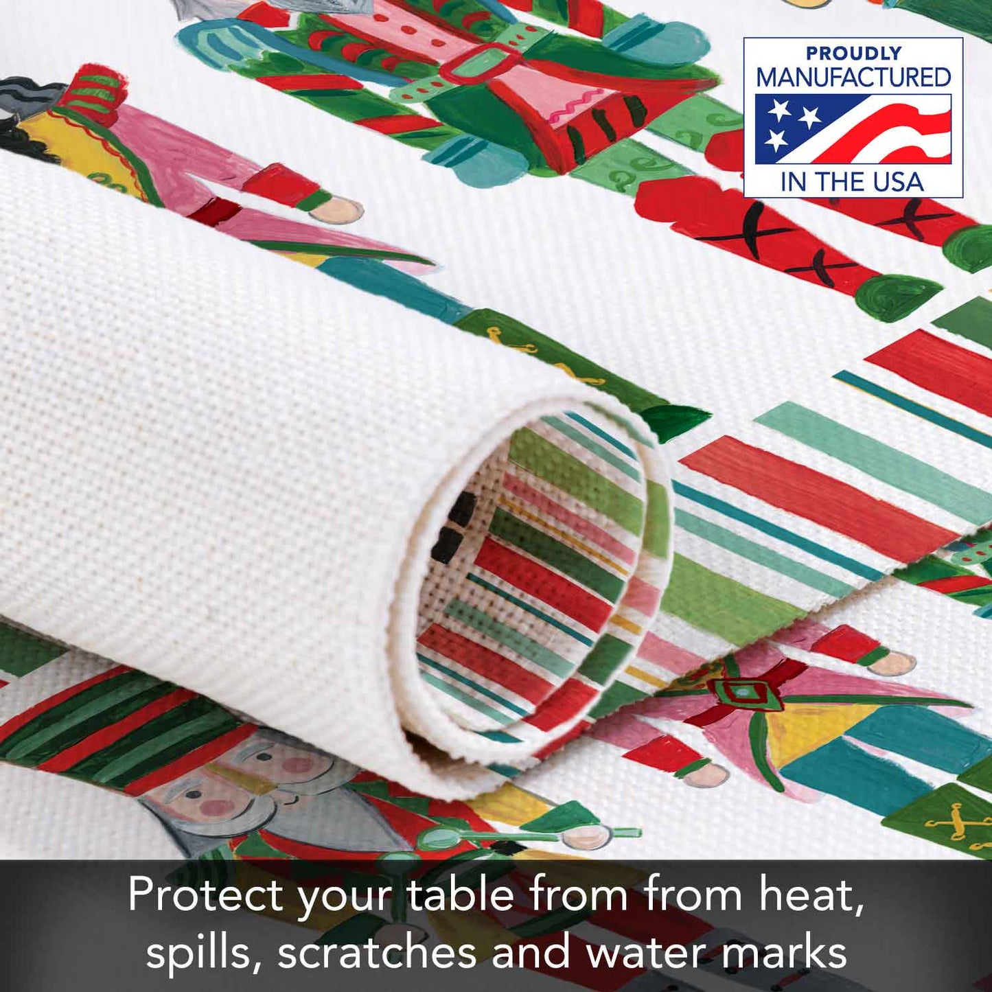 Highland Home Holiday Nutcracker 4 Pack Poly-Cotton Blend Fabric Placemats 18" x 12" Manufactured in The USA