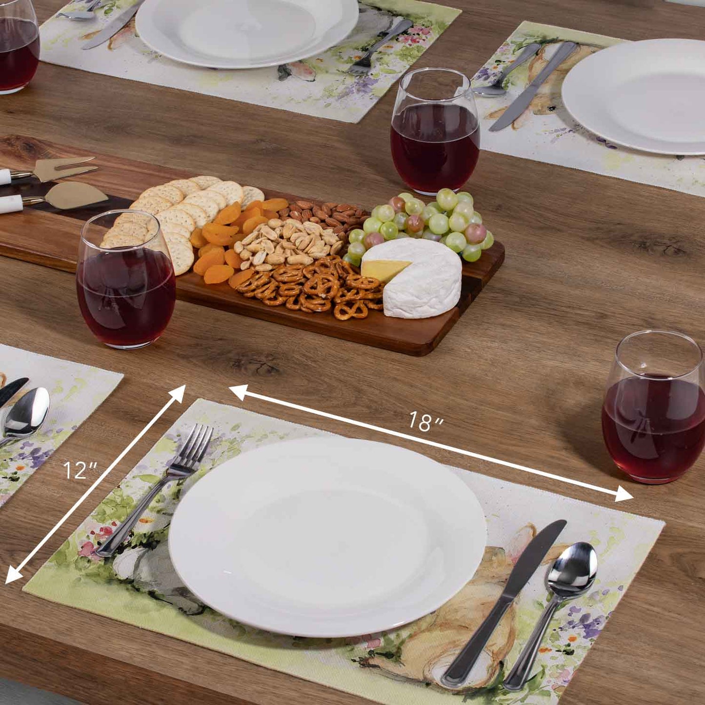 Highland Home Bunny Garden 4 Pack Poly-Cotton Blend Fabric Placemats 18" x 12" Manufactured in The USA