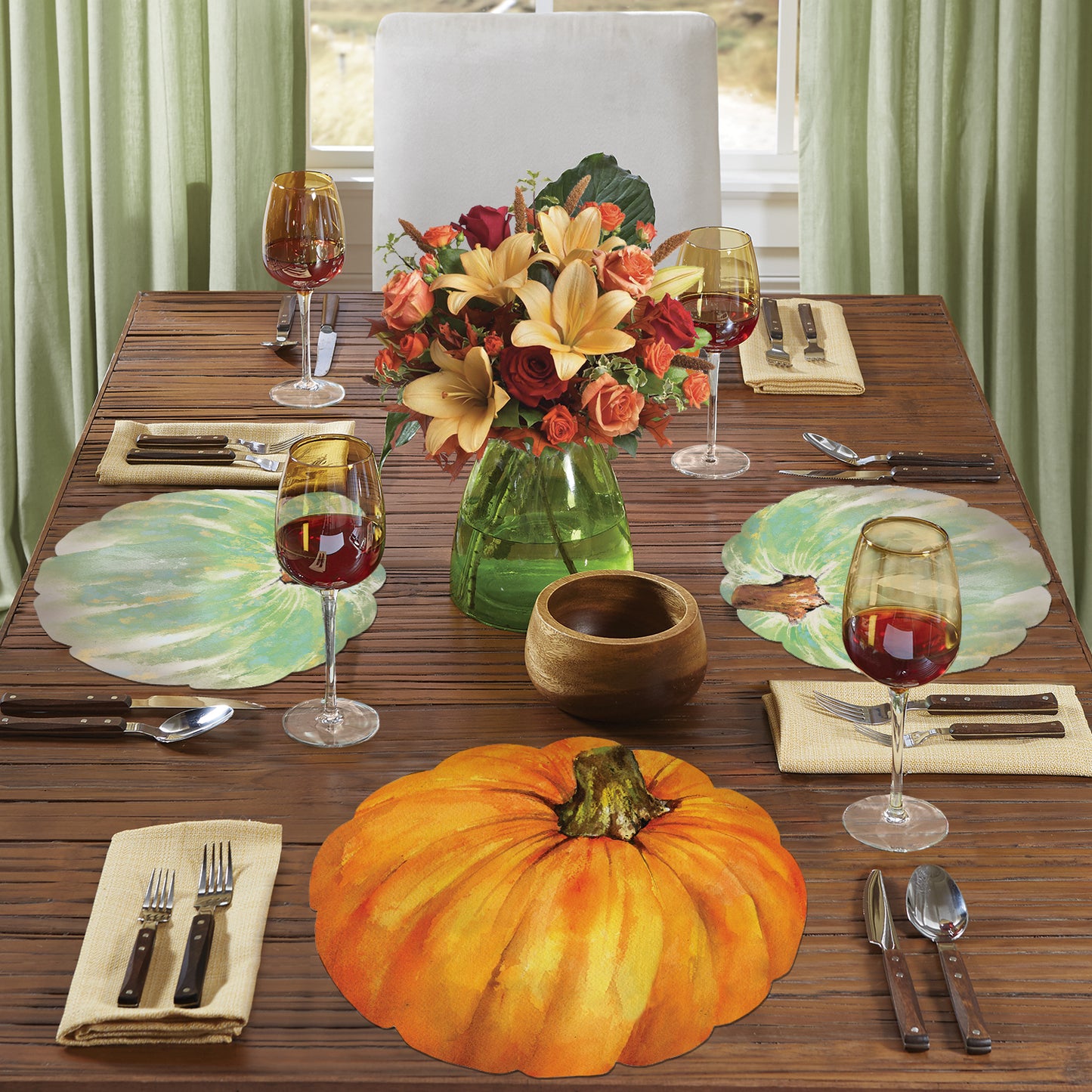 CounterArt 4 Pack Pumpkin Shaped Reversible Easy Care Placemats Made in the USA