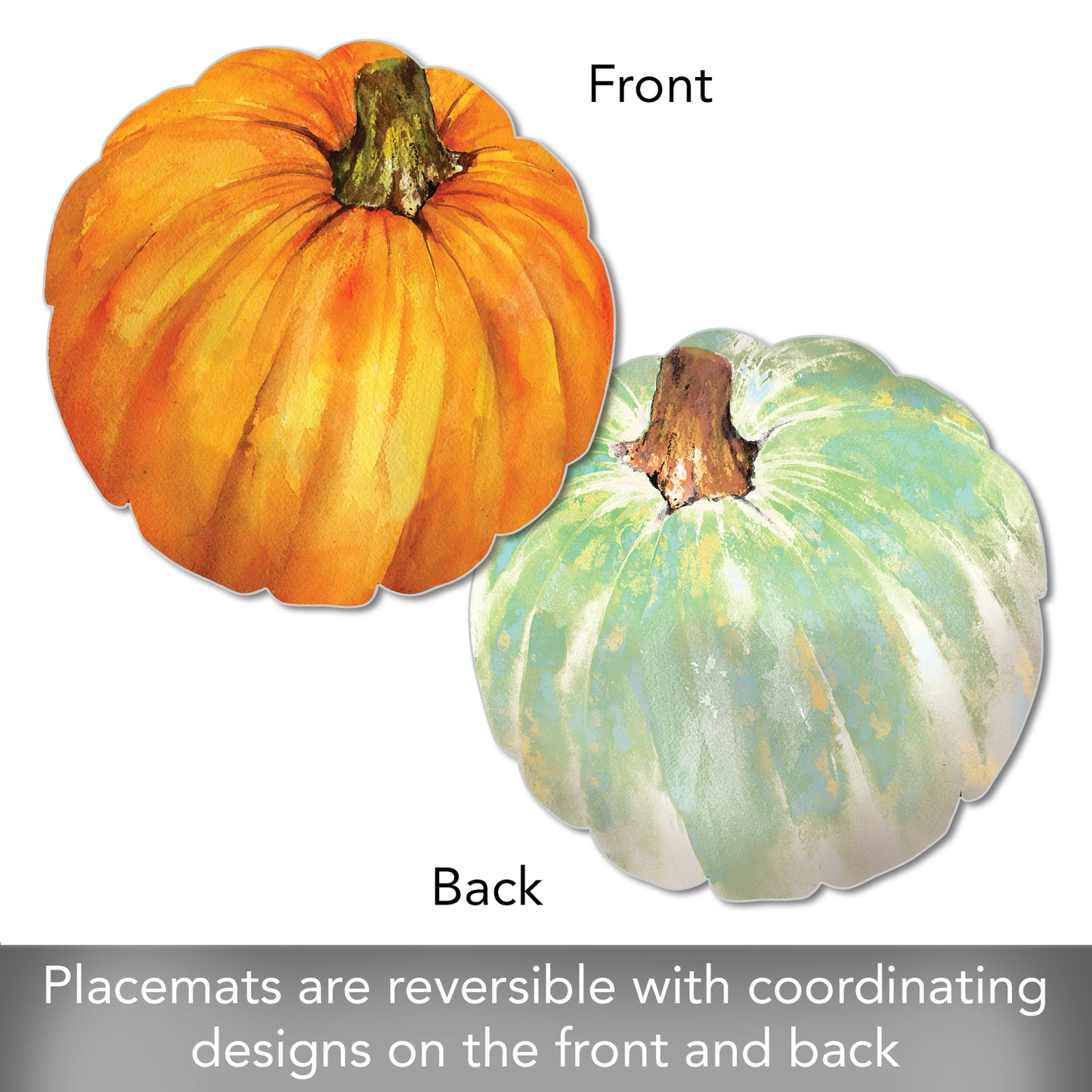 CounterArt 4 Pack Pumpkin Shaped Reversible Easy Care Placemats Made in the USA
