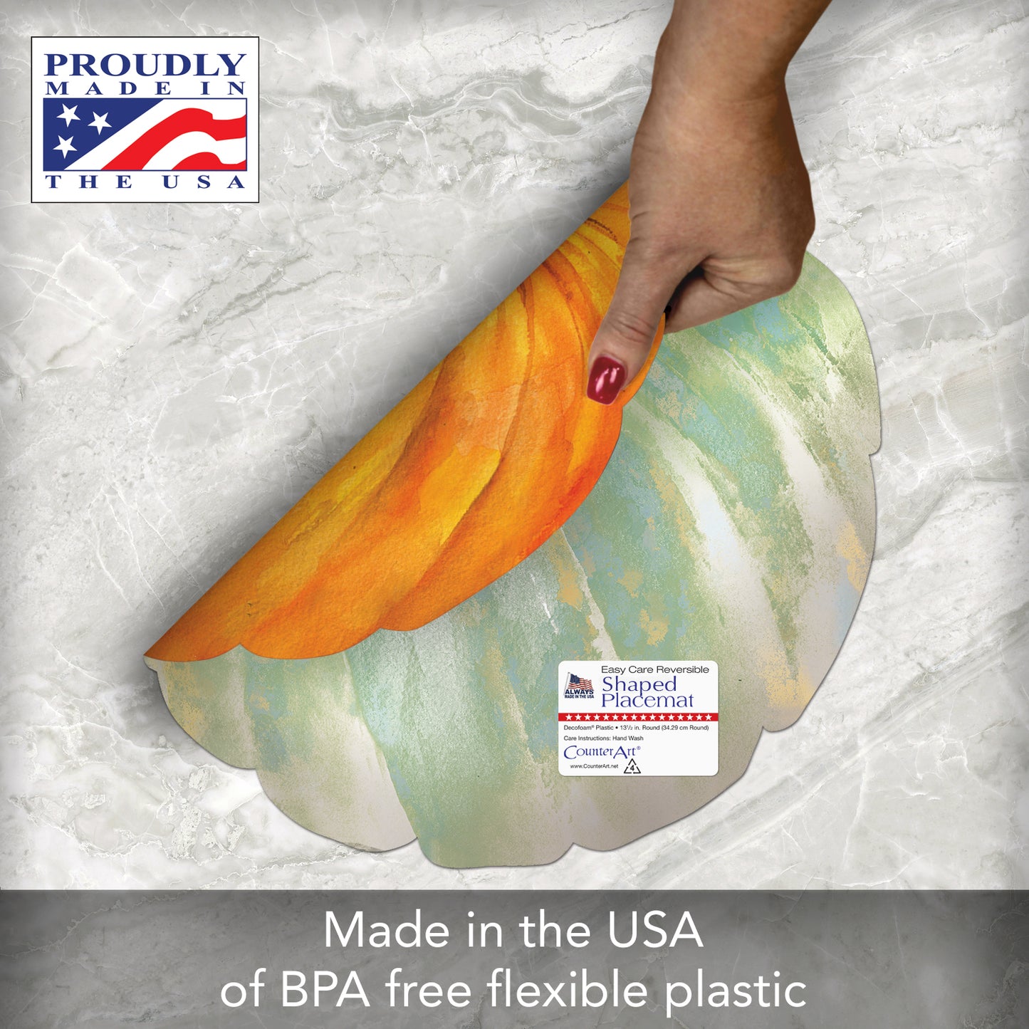 CounterArt 4 Pack Pumpkin Shaped Reversible Easy Care Placemats Made in the USA