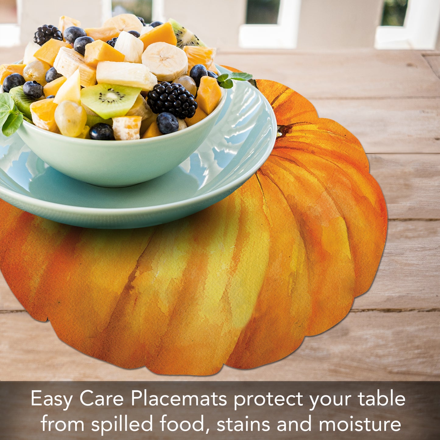 CounterArt 4 Pack Pumpkin Shaped Reversible Easy Care Placemats Made in the USA