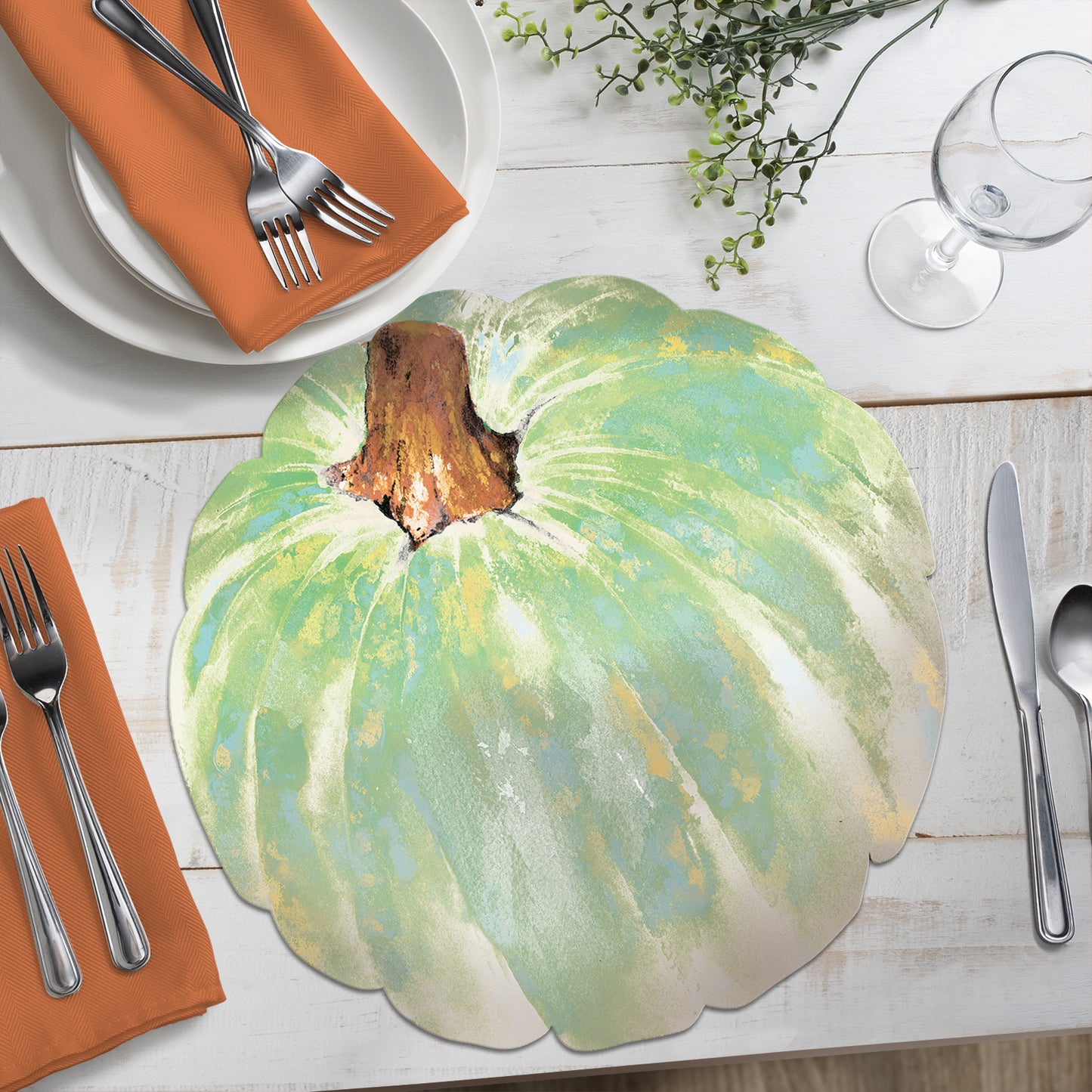 CounterArt 4 Pack Pumpkin Shaped Reversible Easy Care Placemats Made in the USA