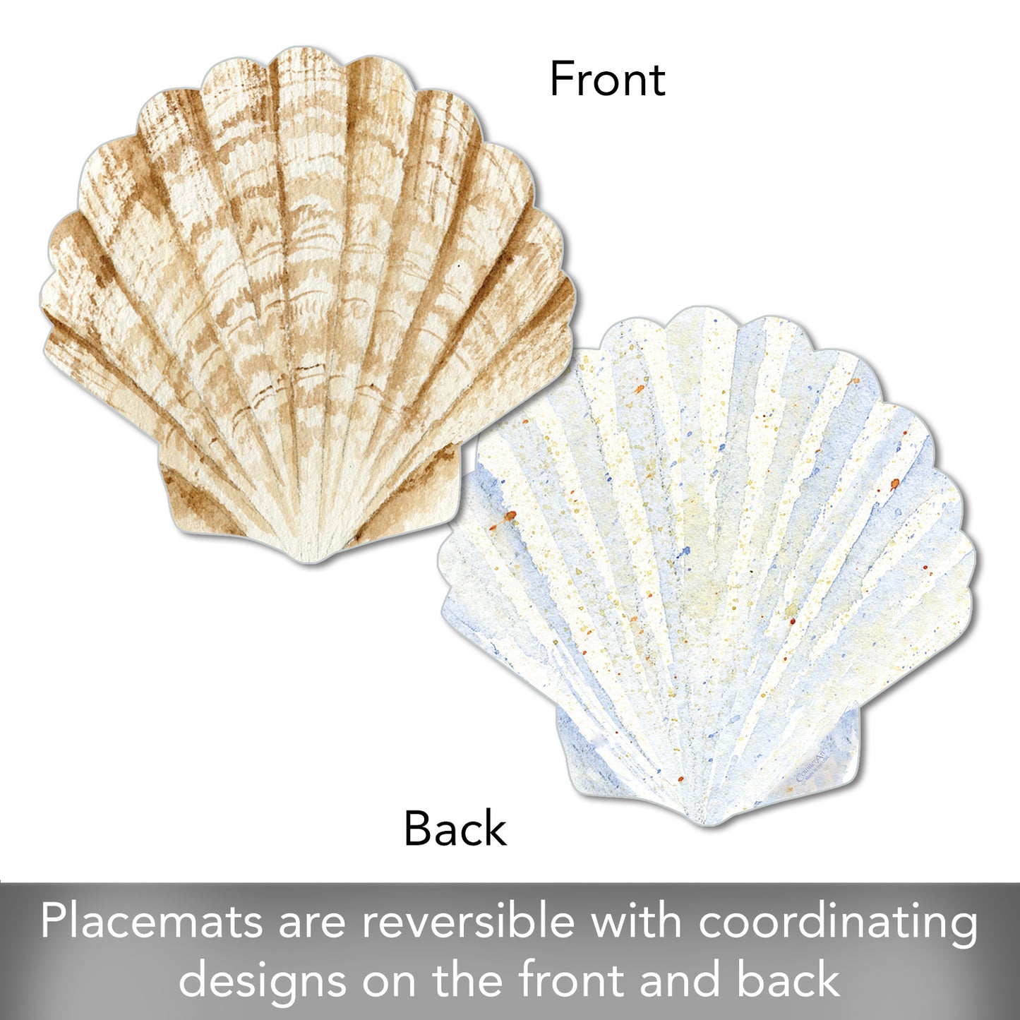 CounterArt 4 Pack Seashell Shaped Reversible Easy Care Placemats Made in the USA
