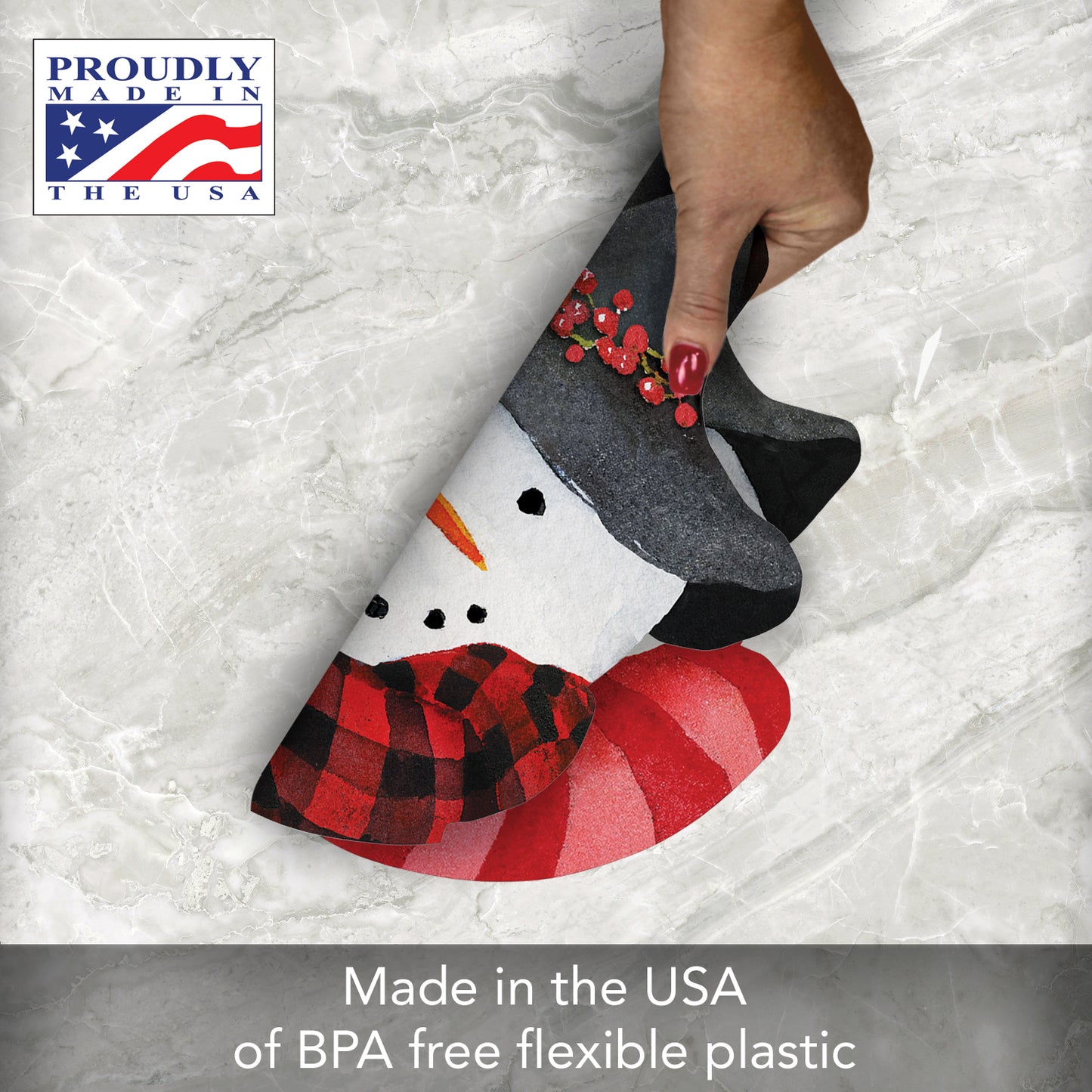 CounterArt 4 Pack Snowman Shaped Reversible Easy Care Placemats Made in the USA