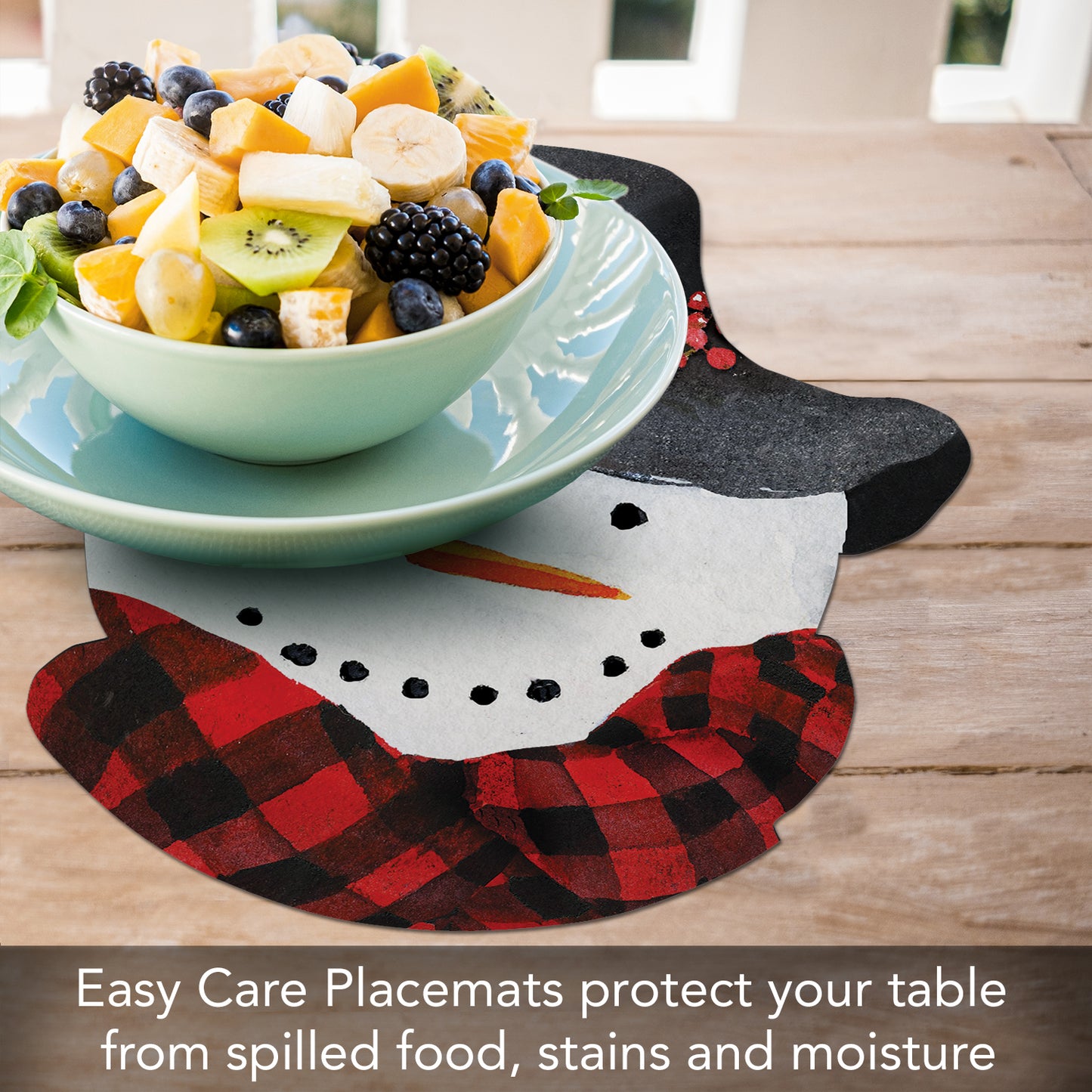 CounterArt 4 Pack Snowman Shaped Reversible Easy Care Placemats Made in the USA