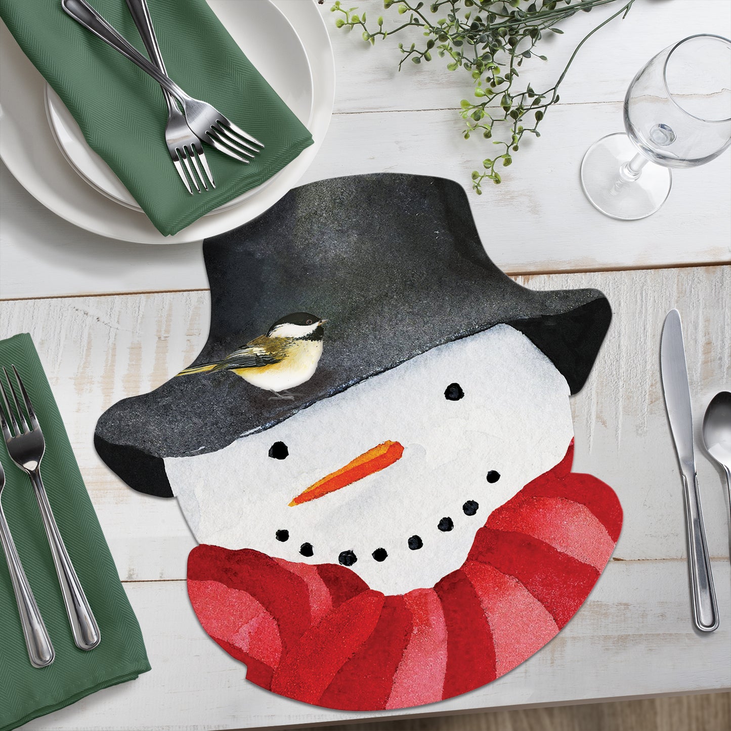 CounterArt 4 Pack Snowman Shaped Reversible Easy Care Placemats Made in the USA