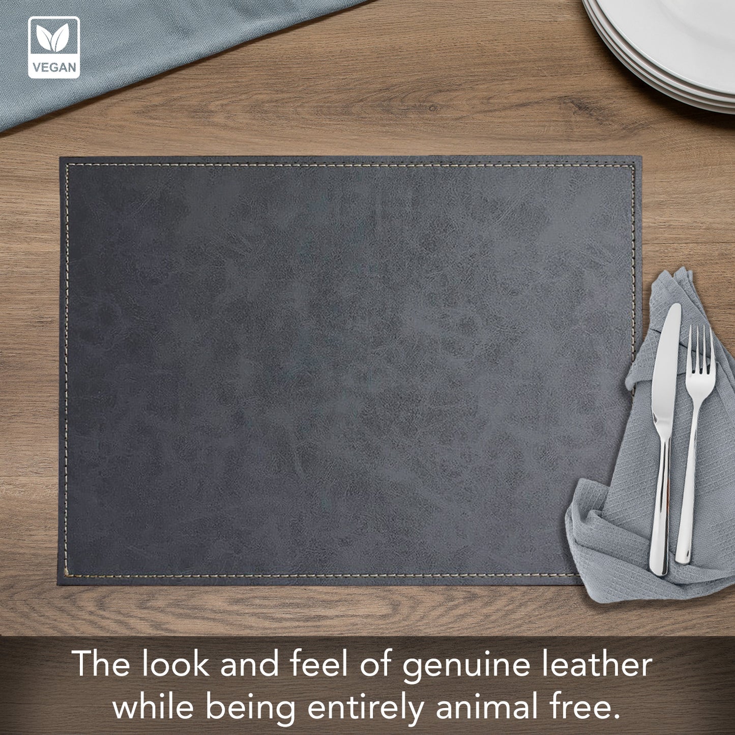 Luxurious Gray Vegan Leather Placemats 4 Pack Look and Feel of Genuine Leather Infused with Copper