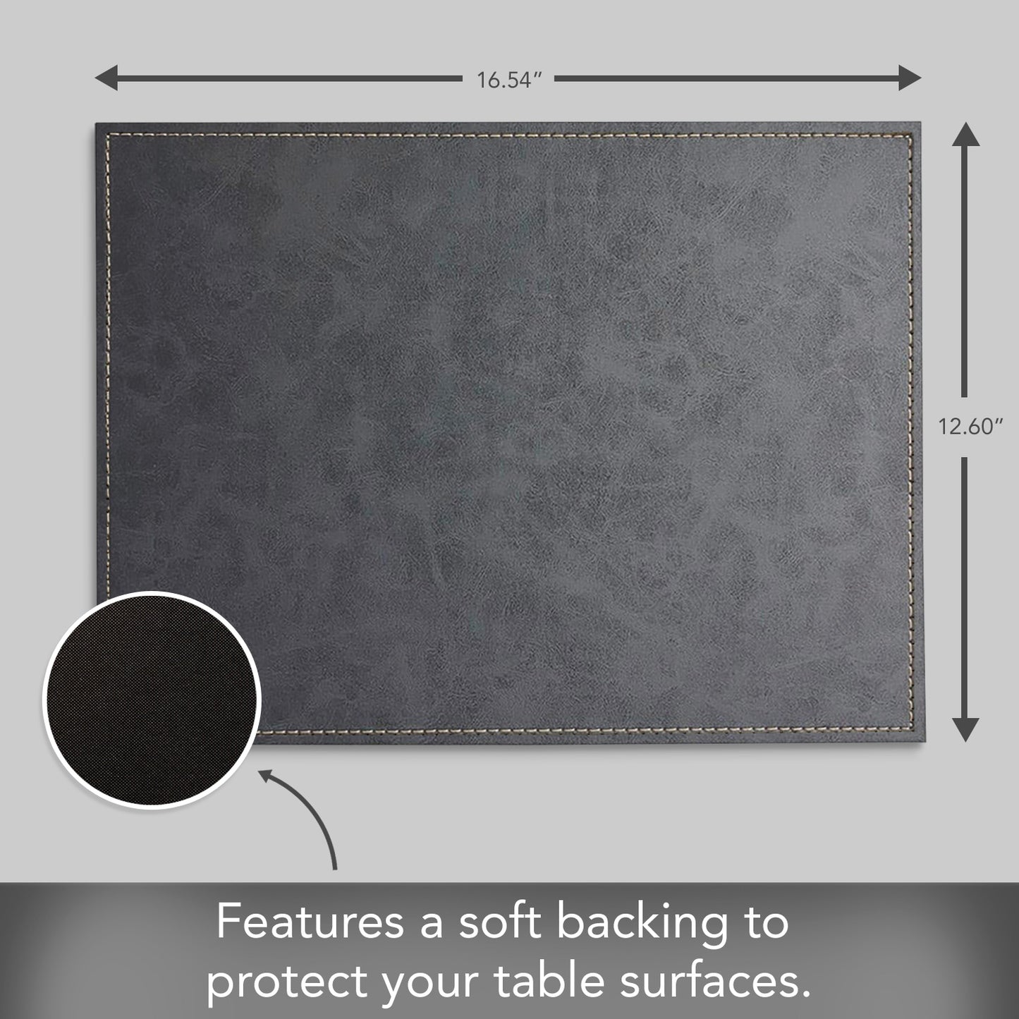 Luxurious Gray Vegan Leather Placemats 4 Pack Look and Feel of Genuine Leather Infused with Copper
