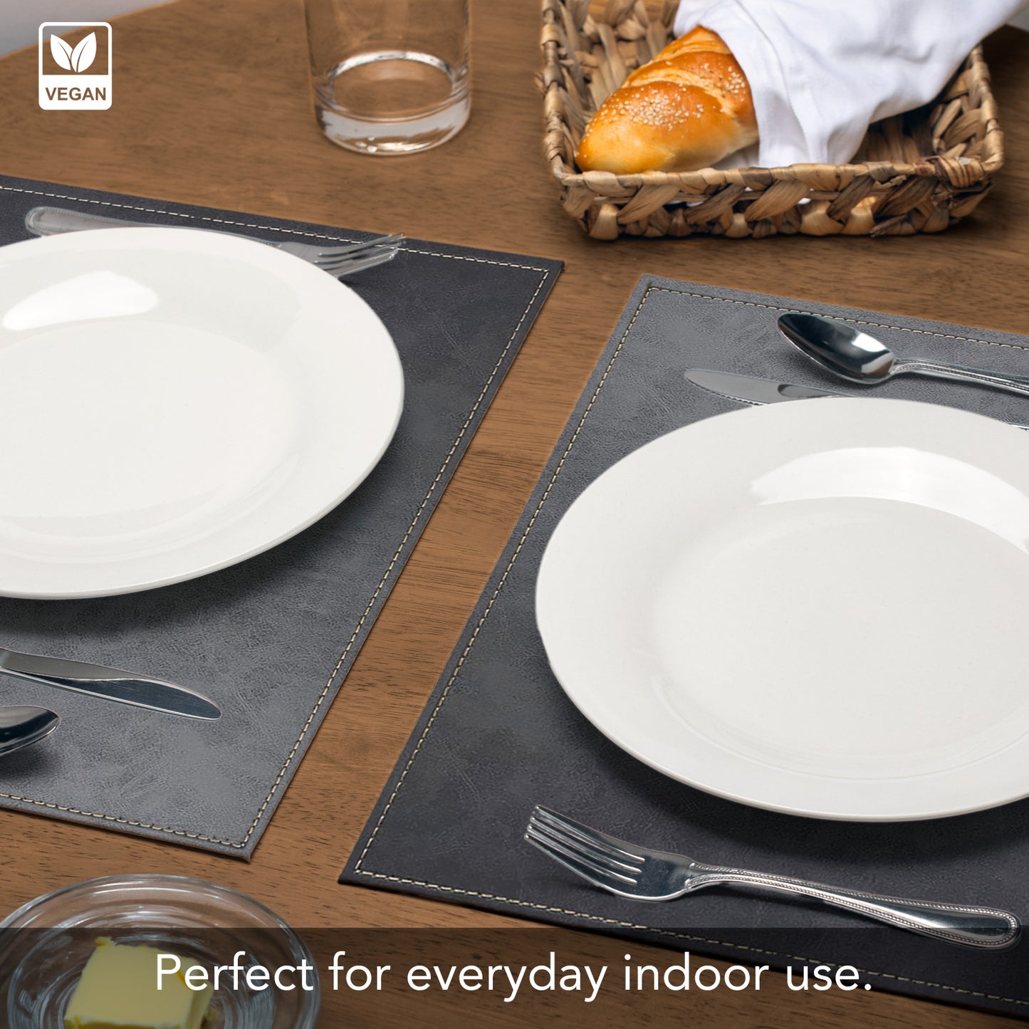 Luxurious Gray Vegan Leather Placemats 4 Pack Look and Feel of Genuine Leather Infused with Copper