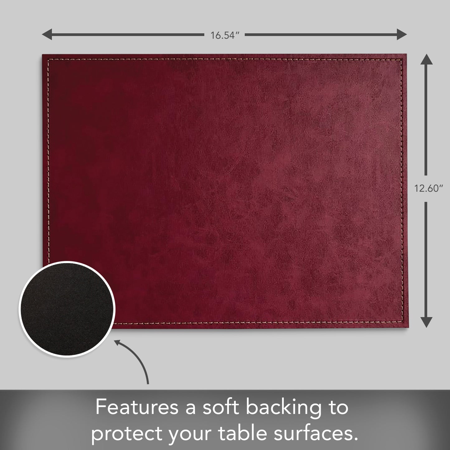 Luxurious Burgundy Vegan Leather Placemats 4 Pack Look and Feel of Genuine Leather Infused with Copper