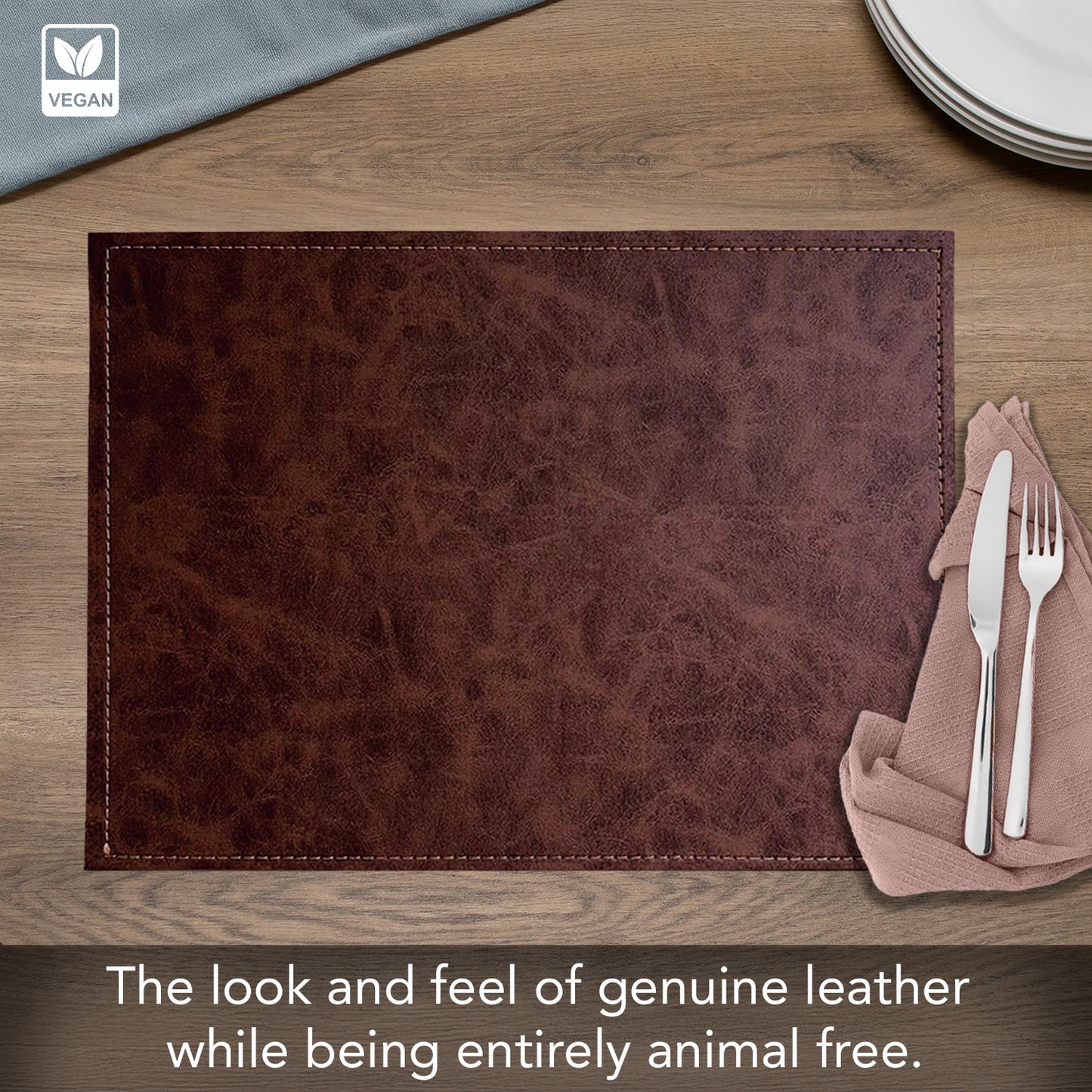 Luxurious Vegan Leather Placemats 4 Pack Look and Feel of Genuine Leather Infused with Copper