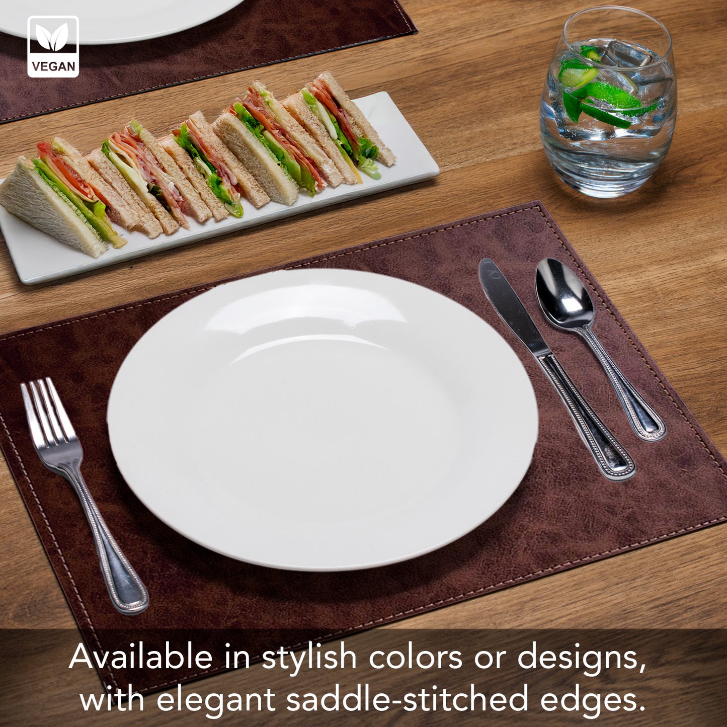 Luxurious Vegan Leather Placemats 4 Pack Look and Feel of Genuine Leather Infused with Copper