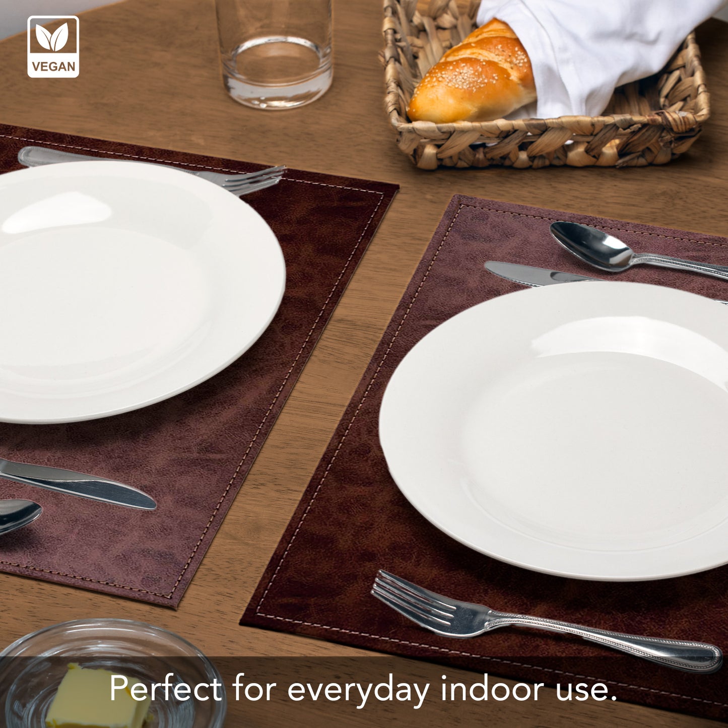 Luxurious Vegan Leather Placemats 4 Pack Look and Feel of Genuine Leather Infused with Copper