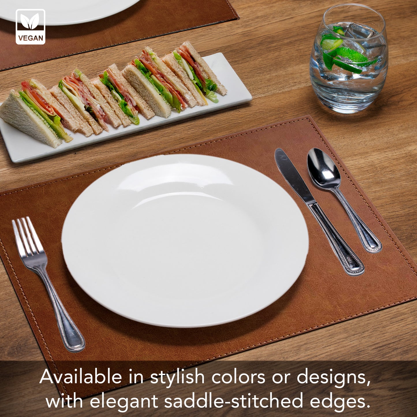 Luxurious Caramel Vegan Leather Placemats 4 Pack Look and Feel of Genuine Leather Infused with Copper