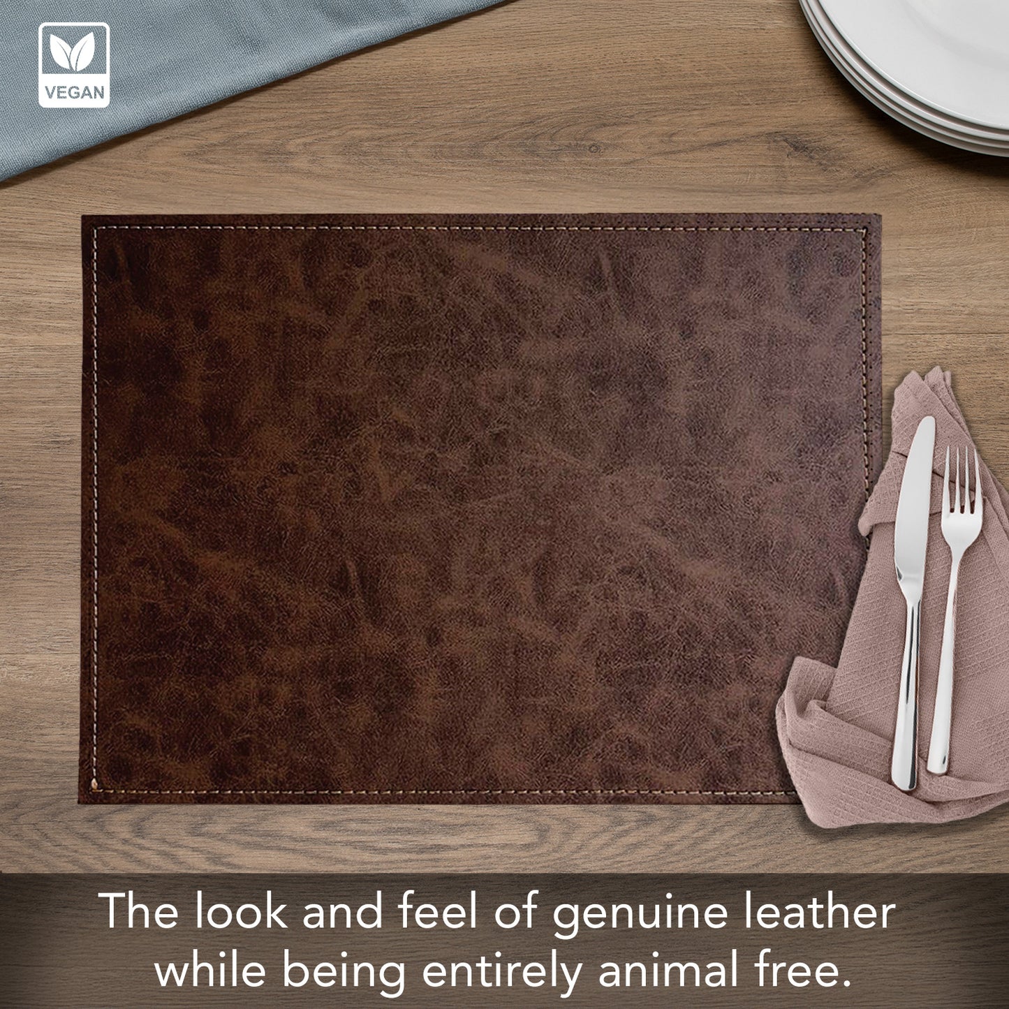 Luxurious Vegan Leather Mocha Colored Placemats 4 Pack Look and Feel of Genuine Leather Infused with Copper