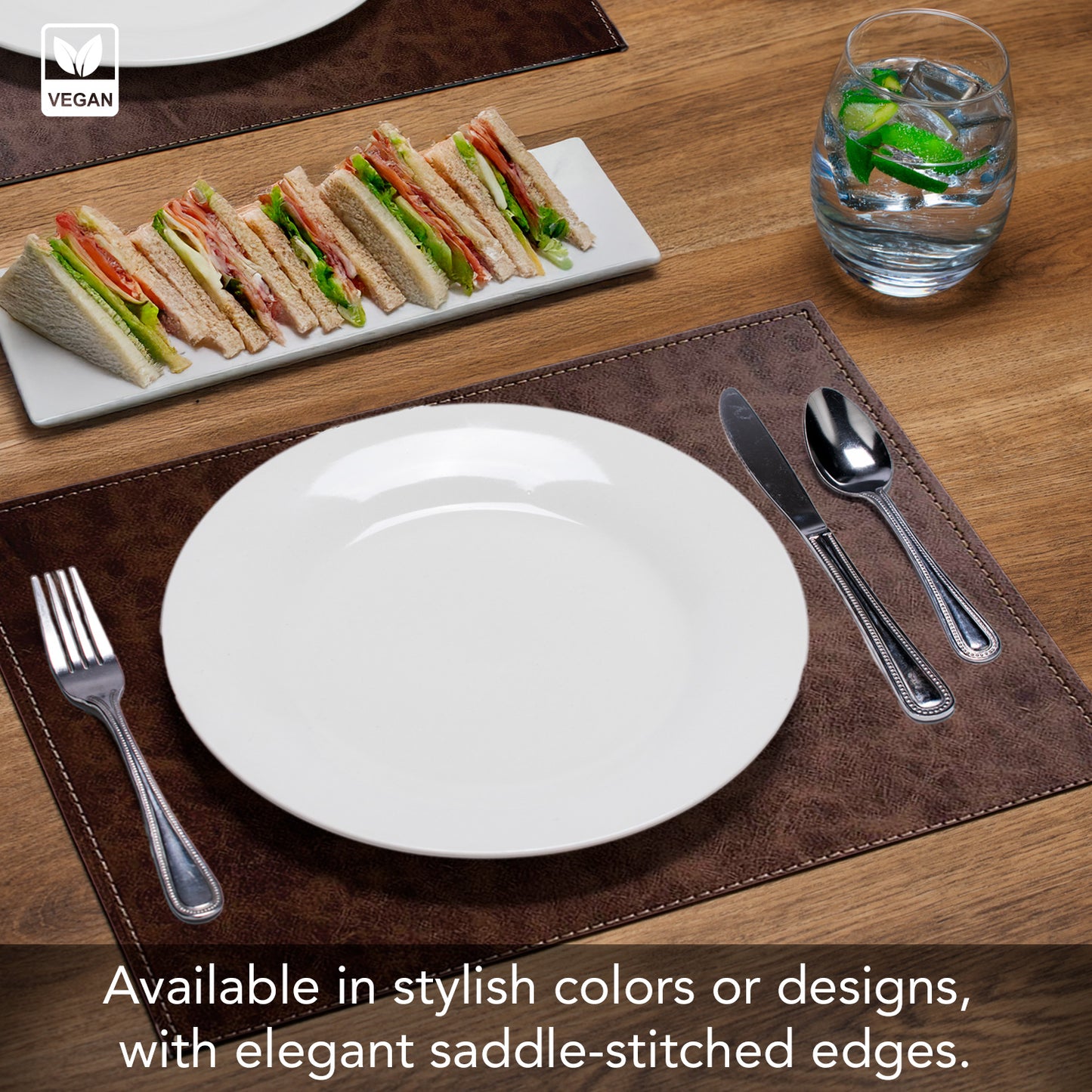 Luxurious Vegan Leather Mocha Colored Placemats 4 Pack Look and Feel of Genuine Leather Infused with Copper