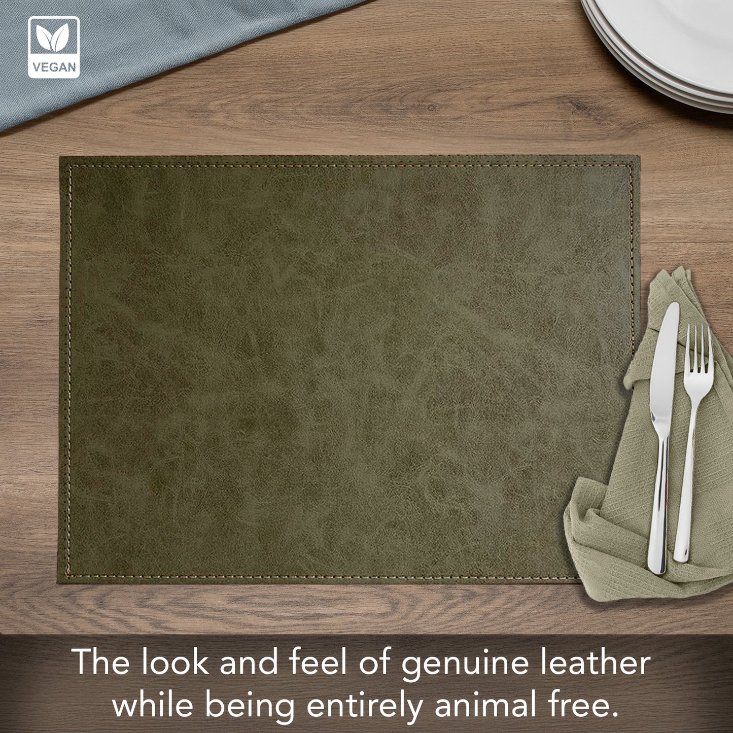 Luxurious Olive Vegan Leather Placemats 4 Pack Look and Feel of Genuine Leather Infused with Copper