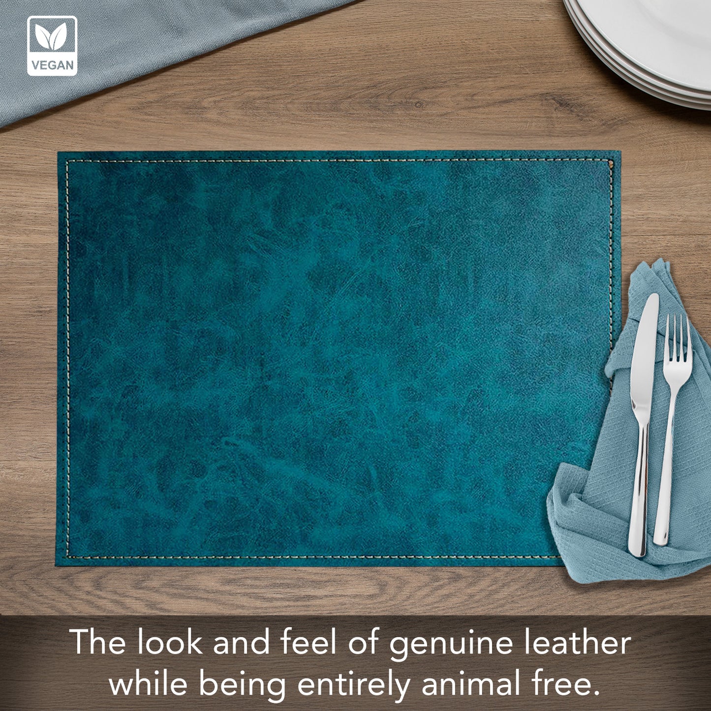 Luxurious Turquoise Vegan Leather Placemats 4 Pack Look and Feel of Genuine Leather Infused with Copper
