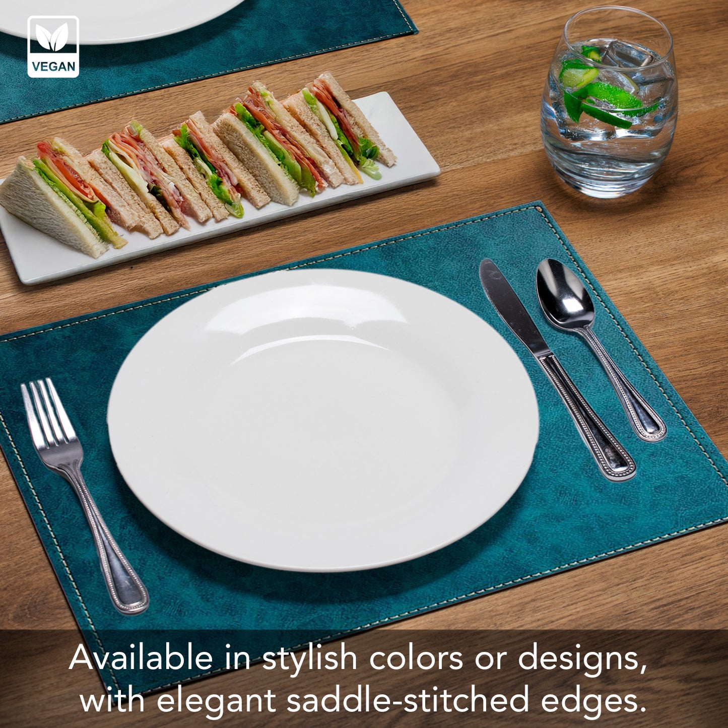 Luxurious Turquoise Vegan Leather Placemats 4 Pack Look and Feel of Genuine Leather Infused with Copper