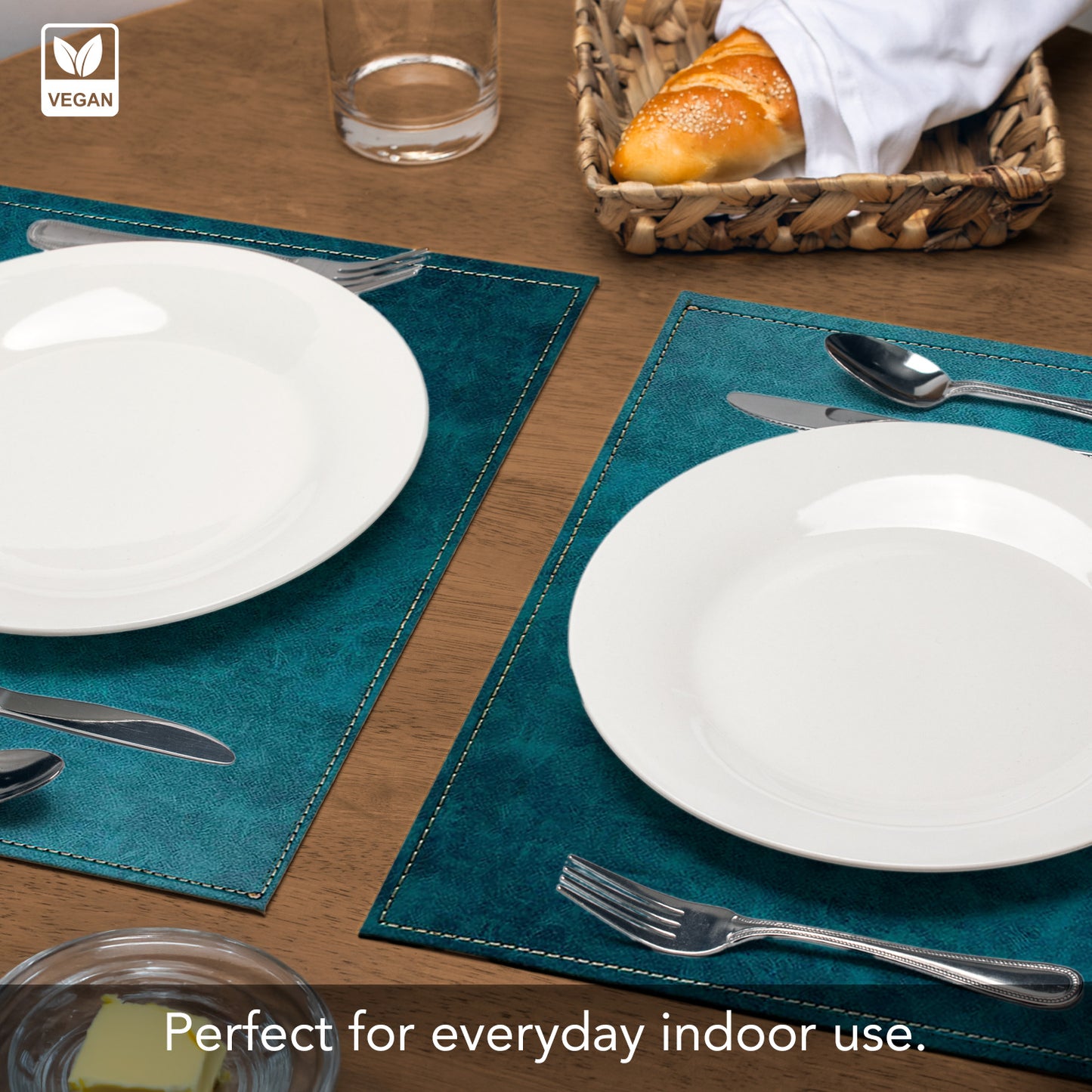 Luxurious Turquoise Vegan Leather Placemats 4 Pack Look and Feel of Genuine Leather Infused with Copper
