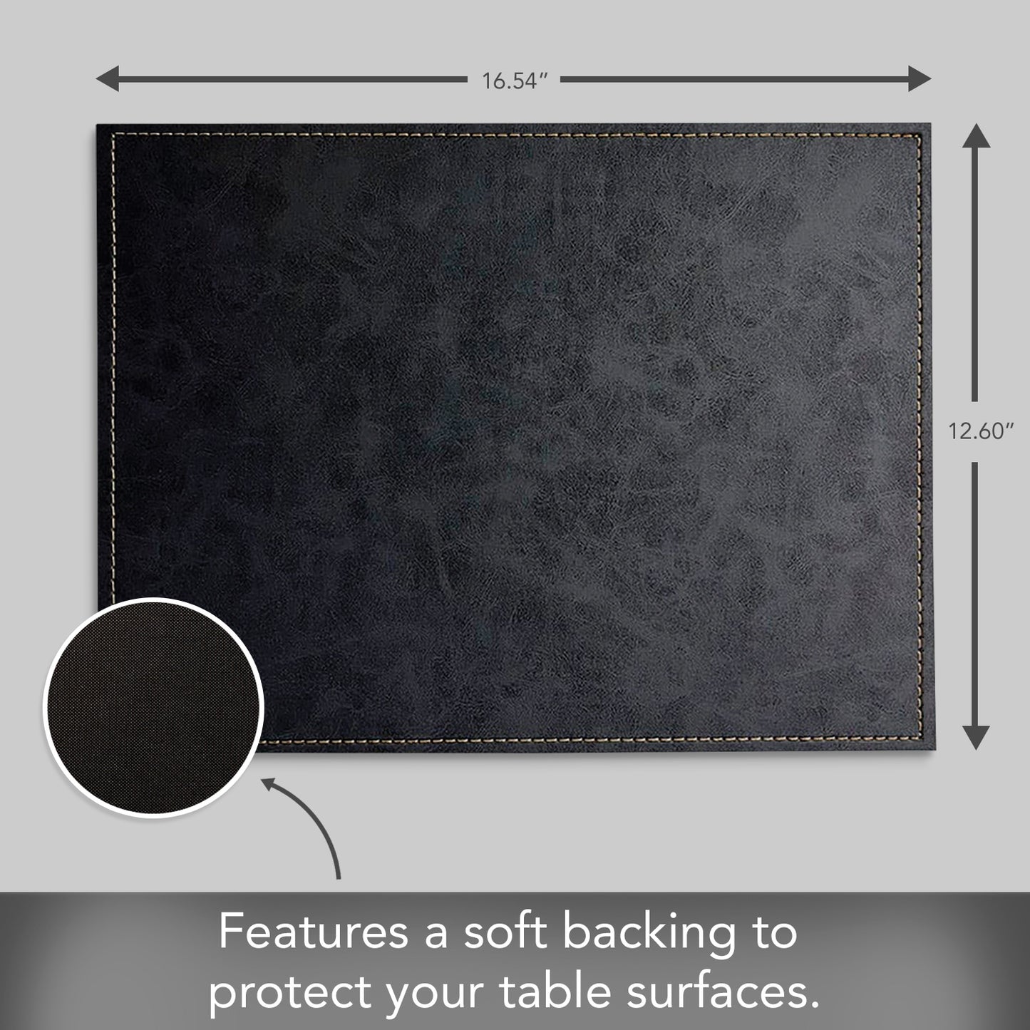 Luxurious Black Vegan Leather Placemats 4 Pack Look and Feel of Genuine Leather Infused with Copper