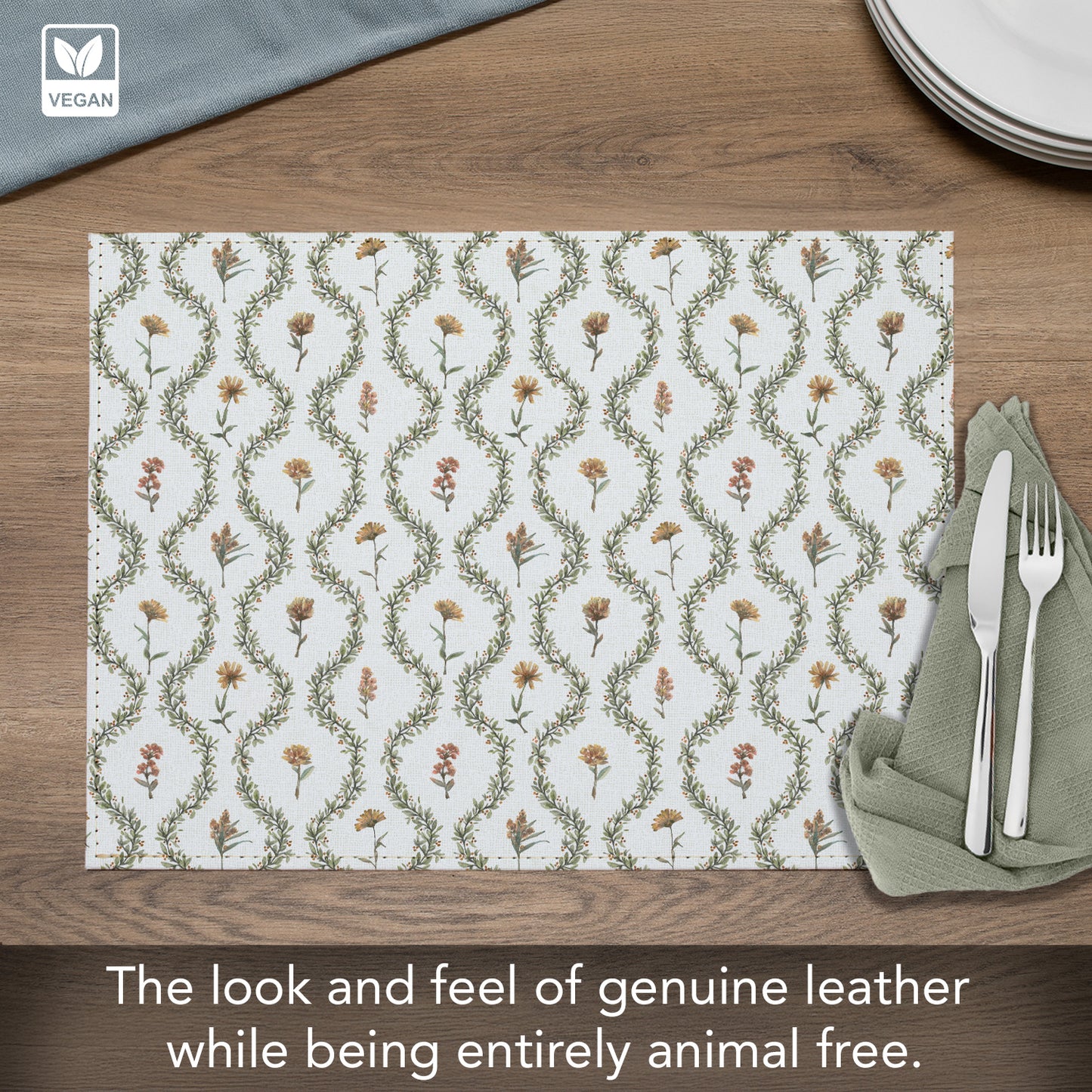 Garden Lattice Luxurious Vegan Leather Placemats 4 Pack Look and Feel of Genuine Leather Infused with Copper