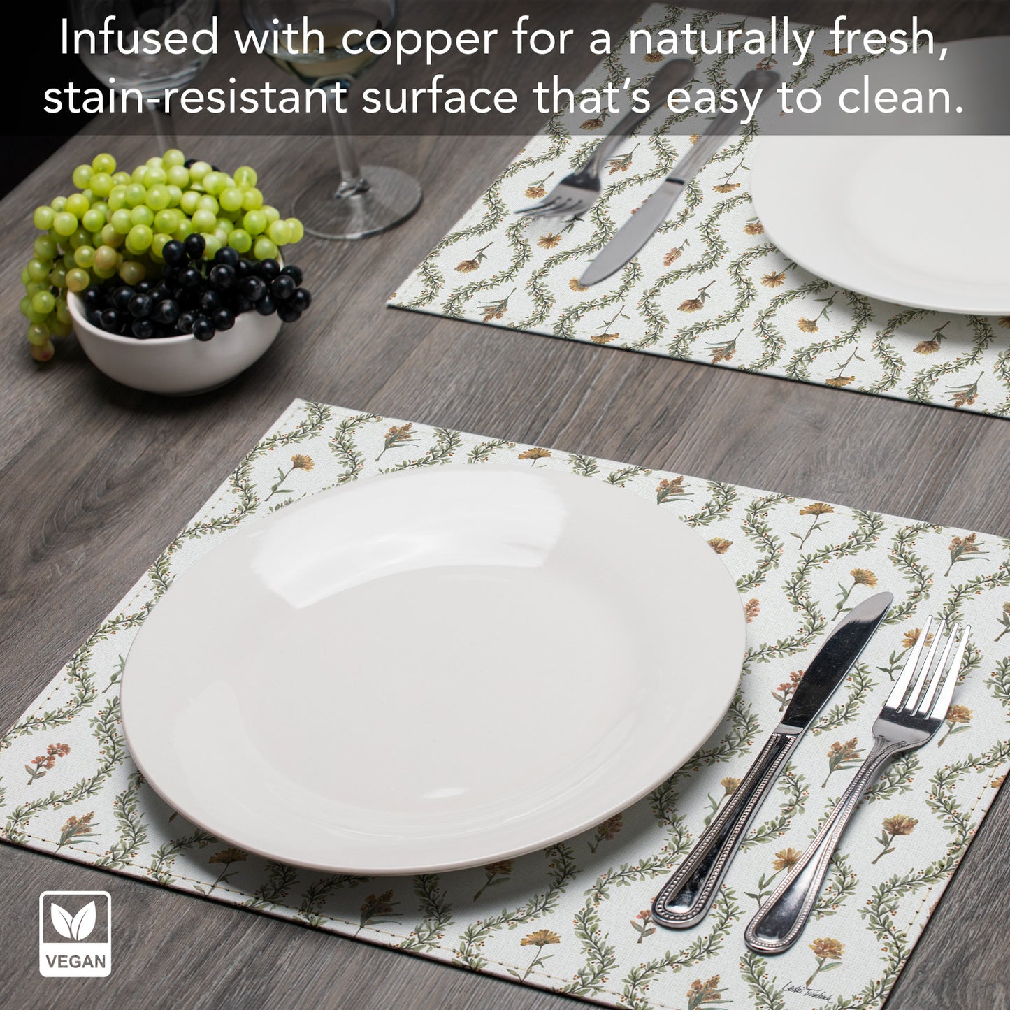Garden Lattice Luxurious Vegan Leather Placemats 4 Pack Look and Feel of Genuine Leather Infused with Copper