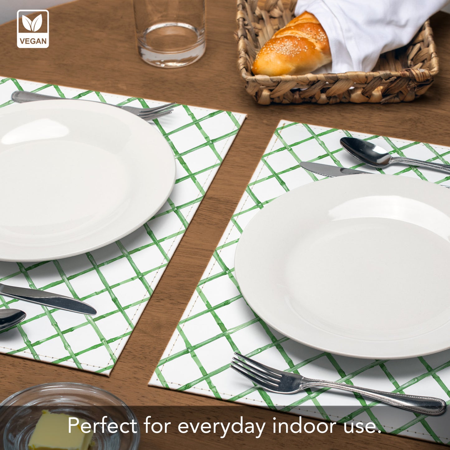 Trellis Luxurious Vegan Leather Placemat 4 Pack Look and Feel of Genuine Leather Infused with Copper