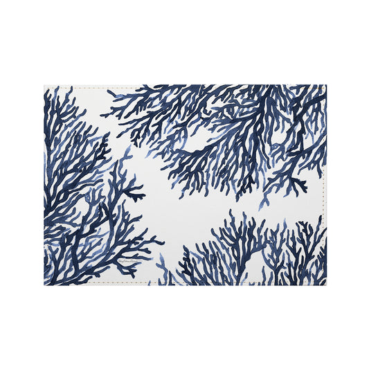Blue Coral Luxurious Vegan Leather Placemat 4 Pack  Look and Feel of Genuine Leather Infused with Copper