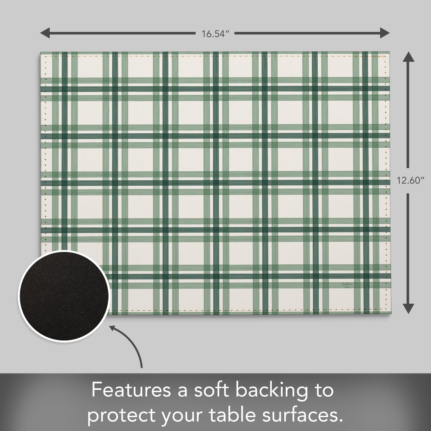 Green Plaid Luxurious Vegan Leather Placemats 4 Pack Look and Feel of Genuine Leather Infused with Copper
