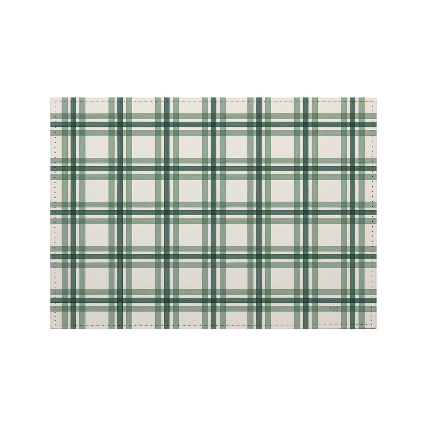Green Plaid Luxurious Vegan Leather Placemats 4 Pack Look and Feel of Genuine Leather Infused with Copper