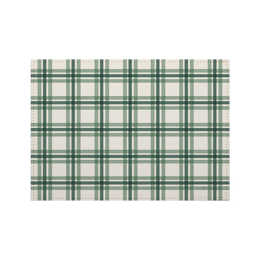 Green Plaid Luxurious Vegan Leather Placemats 4 Pack Look and Feel of Genuine Leather Infused with Copper