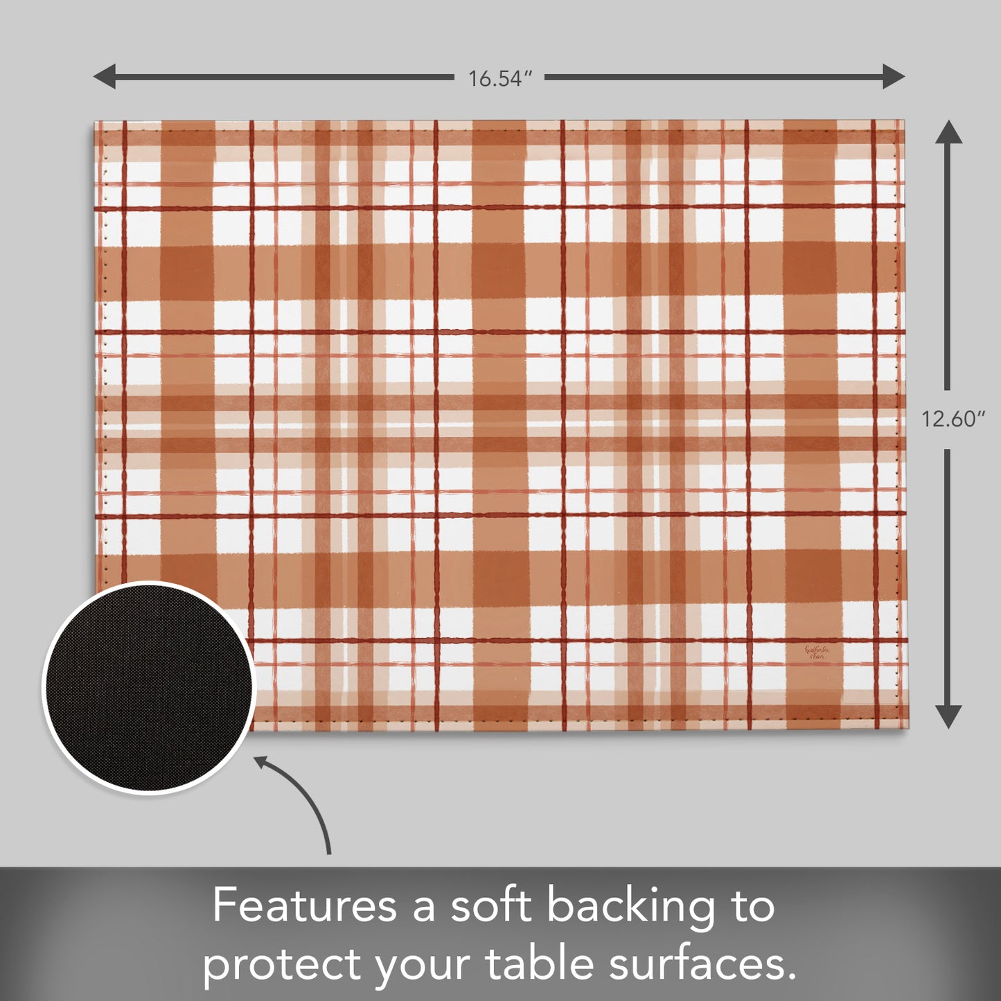 Rust Plaid Luxurious Vegan Leather Placemats 4 Pack Look and Feel of Genuine Leather Infused with Copper
