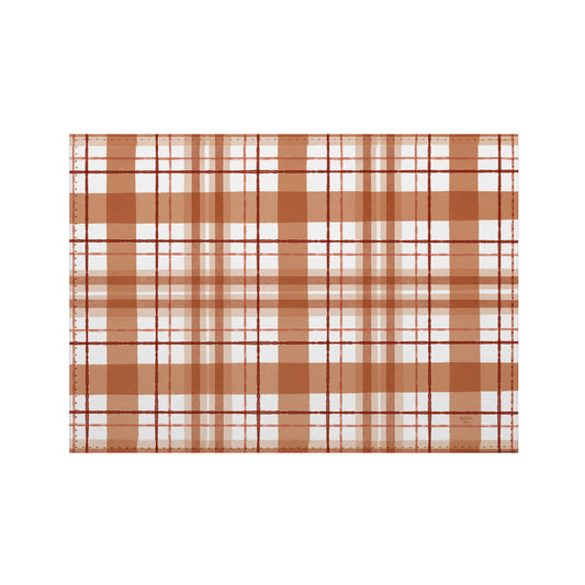 Rust Plaid Luxurious Vegan Leather Placemats 4 Pack Look and Feel of Genuine Leather Infused with Copper