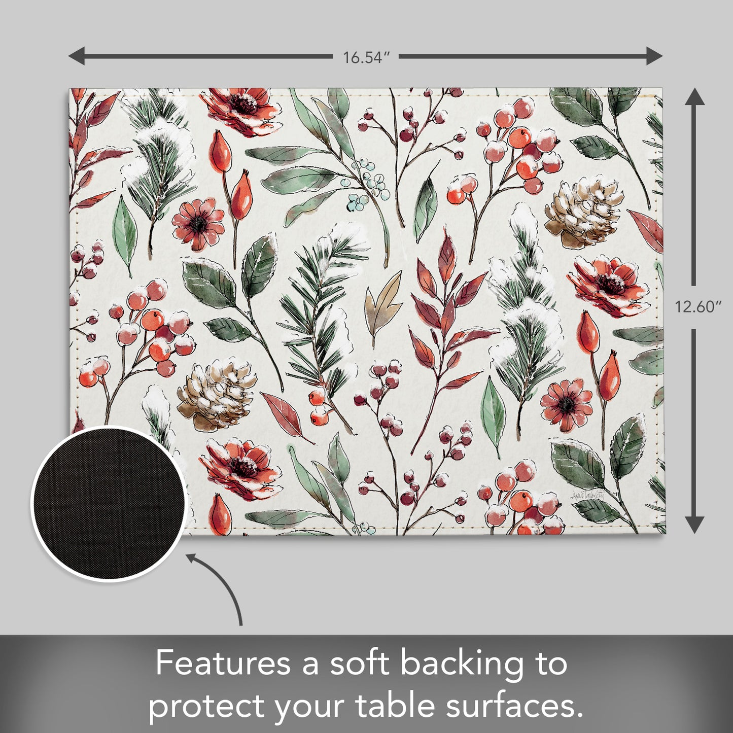 Festive Blooms Luxurious Vegan Leather Placemats 4 Pack Look and Feel of Genuine Leather Infused with Copper