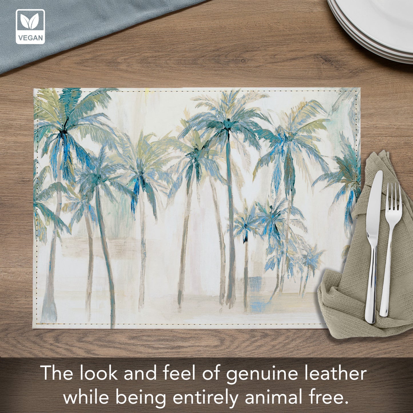 Palms Luxurious Vegan Leather Placemats 4 Pack Look and Feel of Genuine Leather Infused with Copper