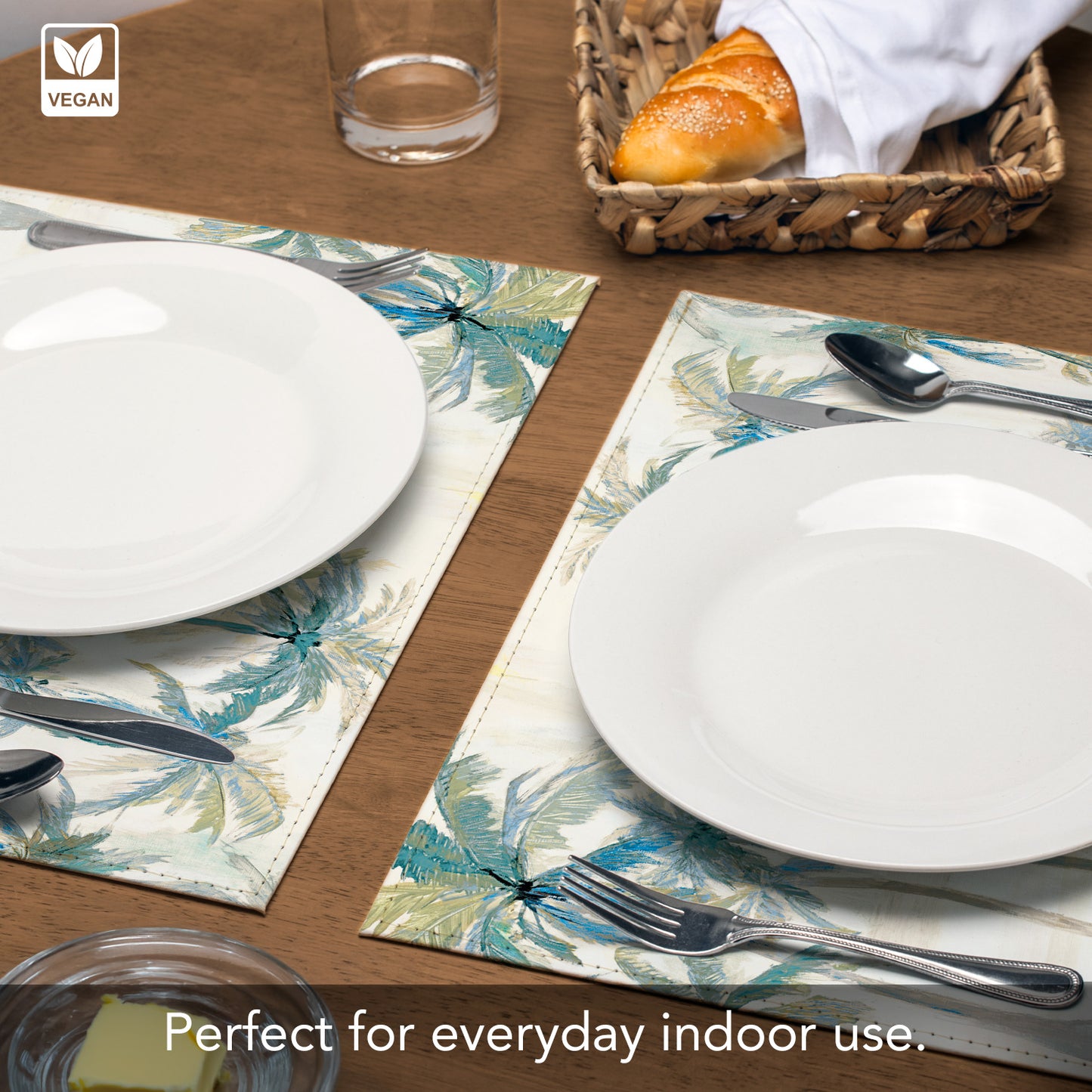 Palms Luxurious Vegan Leather Placemats 4 Pack Look and Feel of Genuine Leather Infused with Copper