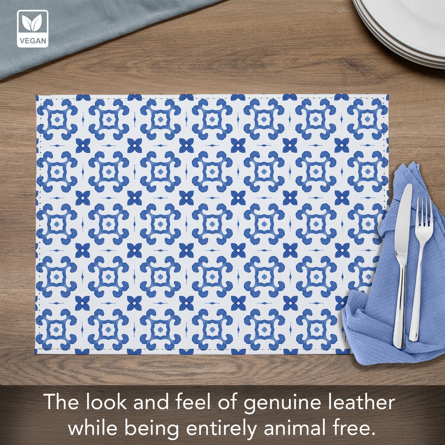 Le Jardin Luxurious Vegan Leather Placemat 4 Pack  Look and Feel of Genuine Leather Infused with Copper