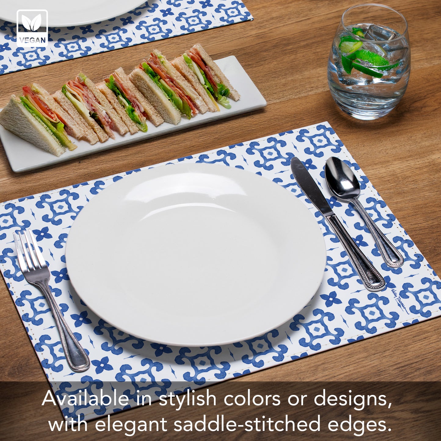 Le Jardin Luxurious Vegan Leather Placemat 4 Pack  Look and Feel of Genuine Leather Infused with Copper