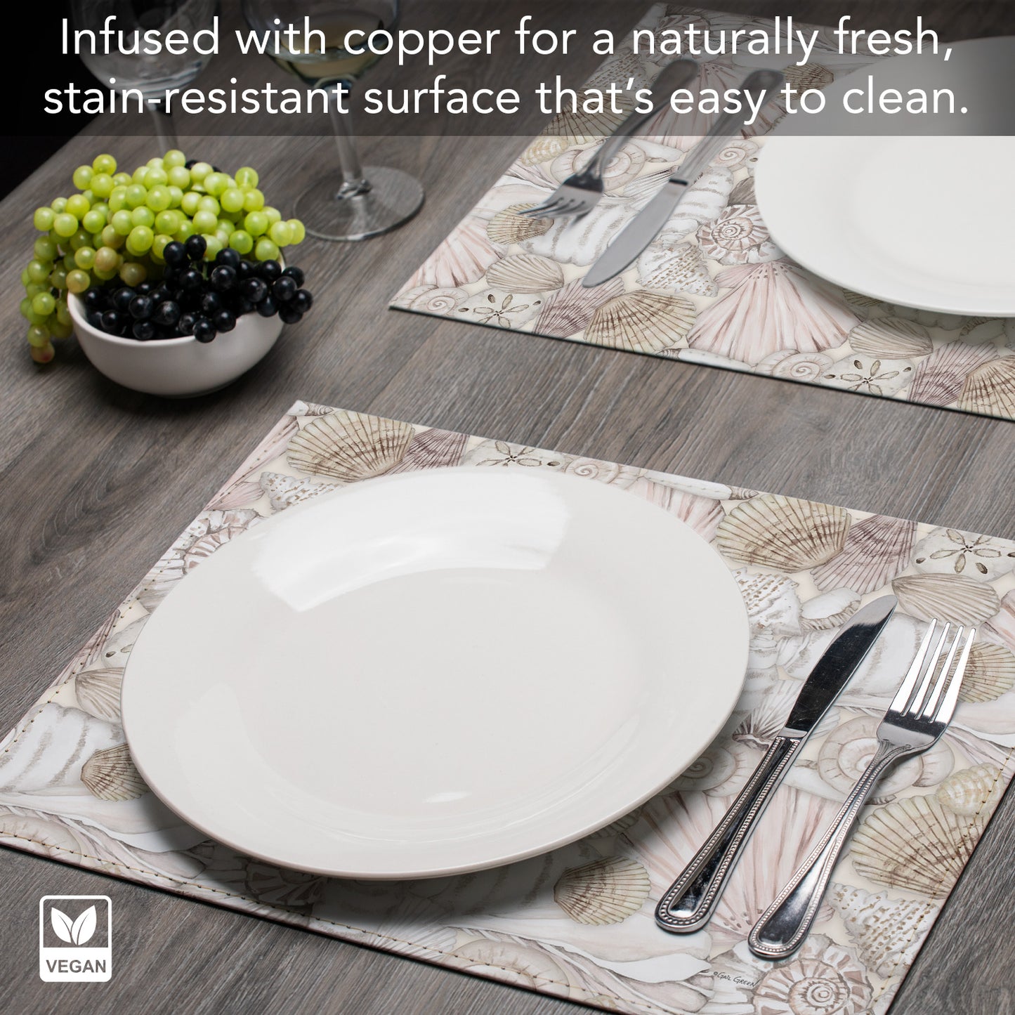 Peaceful Tide Luxurious Vegan Leather Placemat 4 Pack  Look and Feel of Genuine Leather Infused with Copper