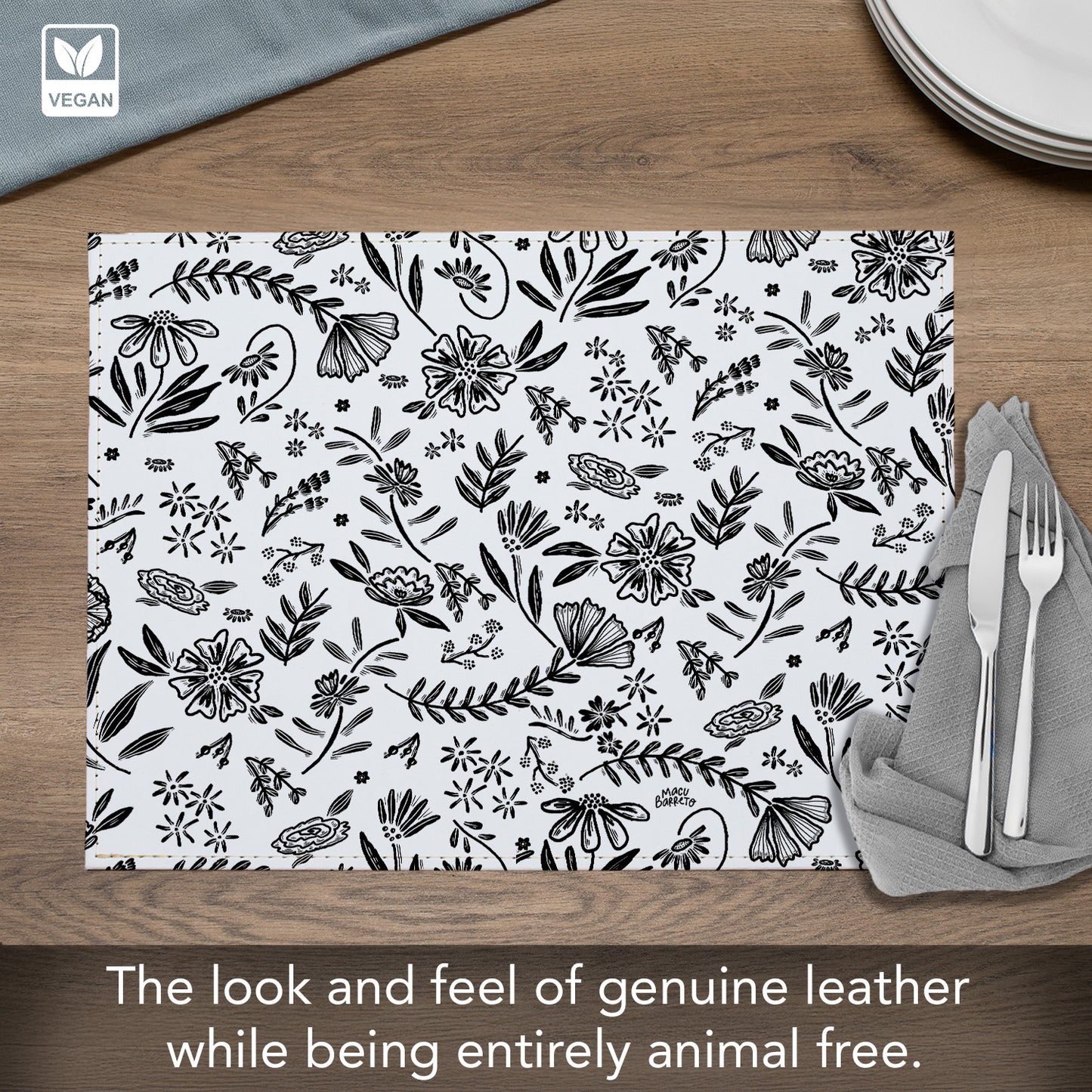 Floral Home Luxurious Vegan Leather Placemats 4 Pack Look and Feel of Genuine Leather Infused with Copper