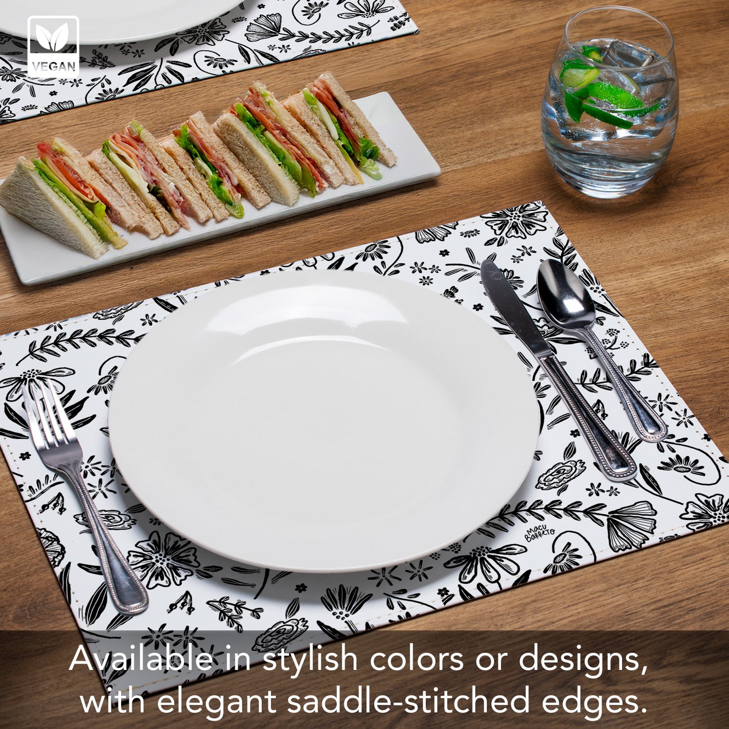 Floral Home Luxurious Vegan Leather Placemats 4 Pack Look and Feel of Genuine Leather Infused with Copper