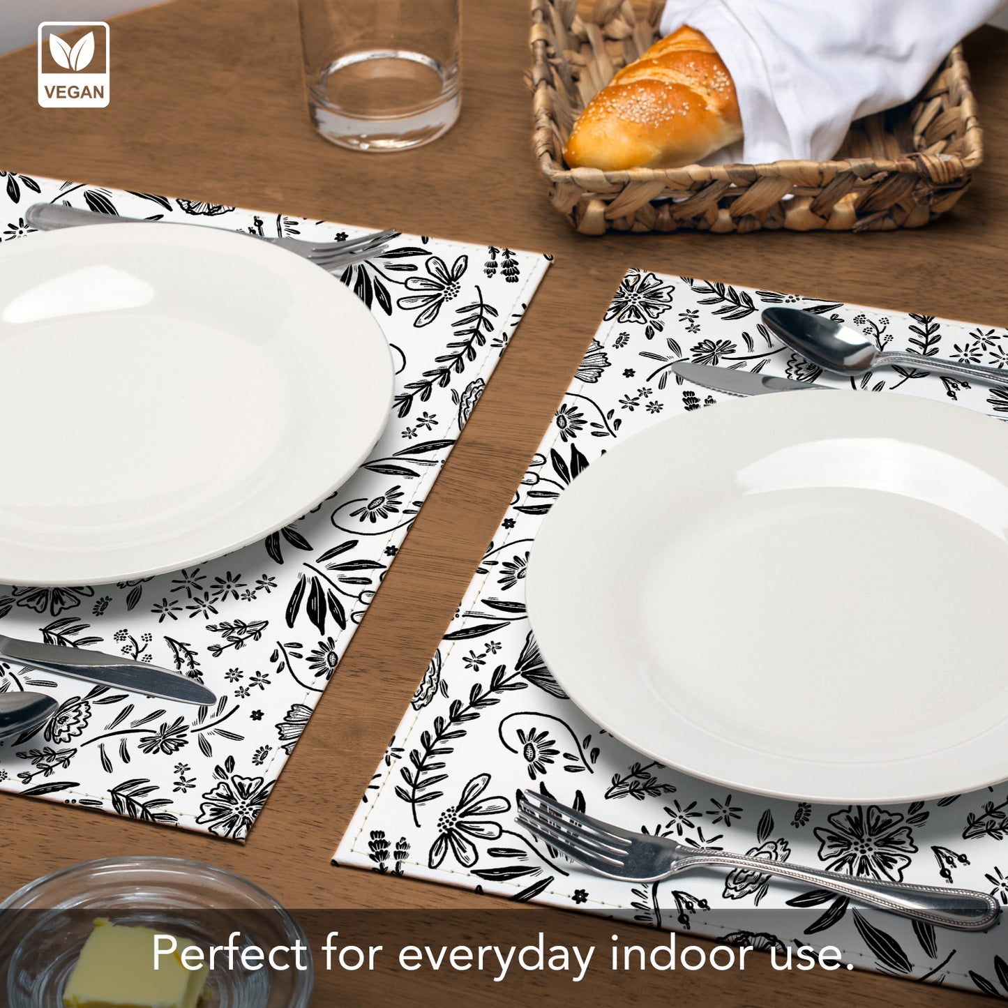 Floral Home Luxurious Vegan Leather Placemats 4 Pack Look and Feel of Genuine Leather Infused with Copper