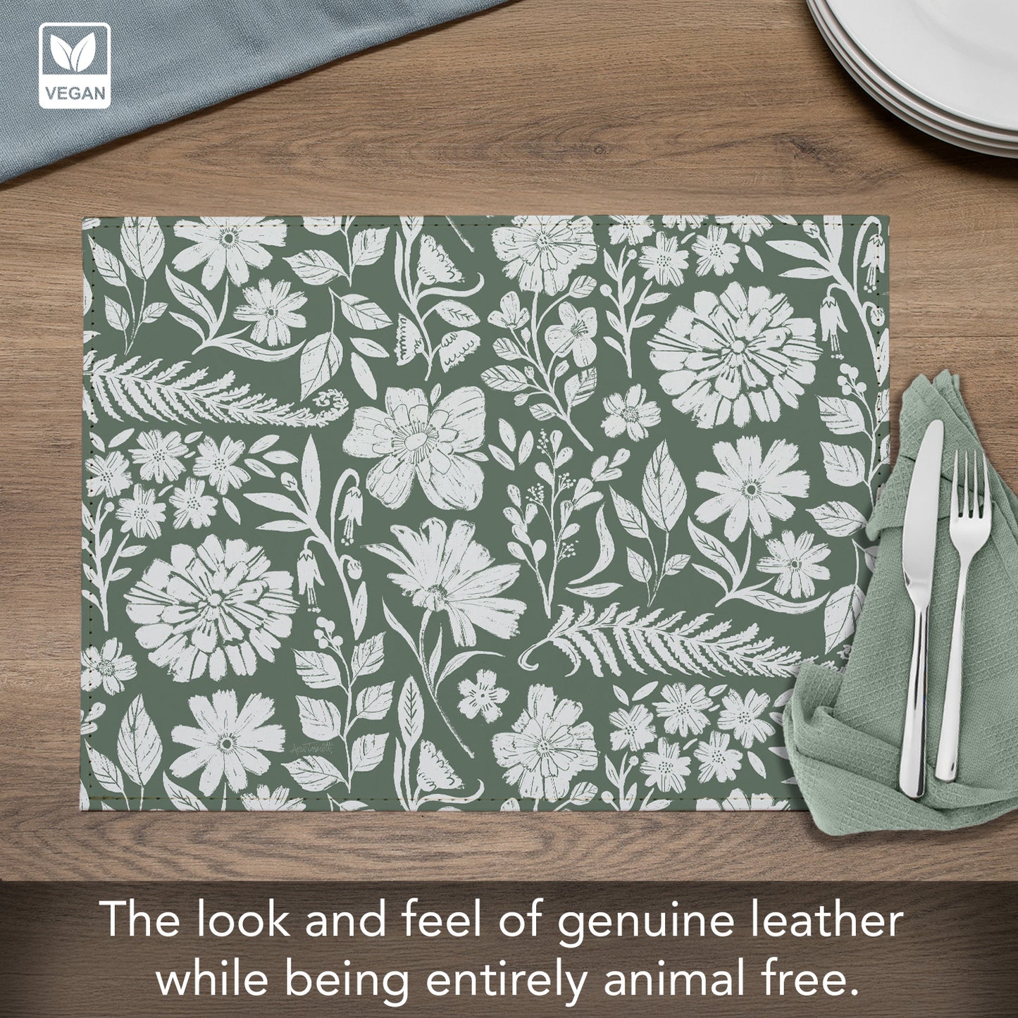 Flower Fest Luxurious Vegan Leather Placemats 4 Pack Look and Feel of Genuine Leather Infused with Copper