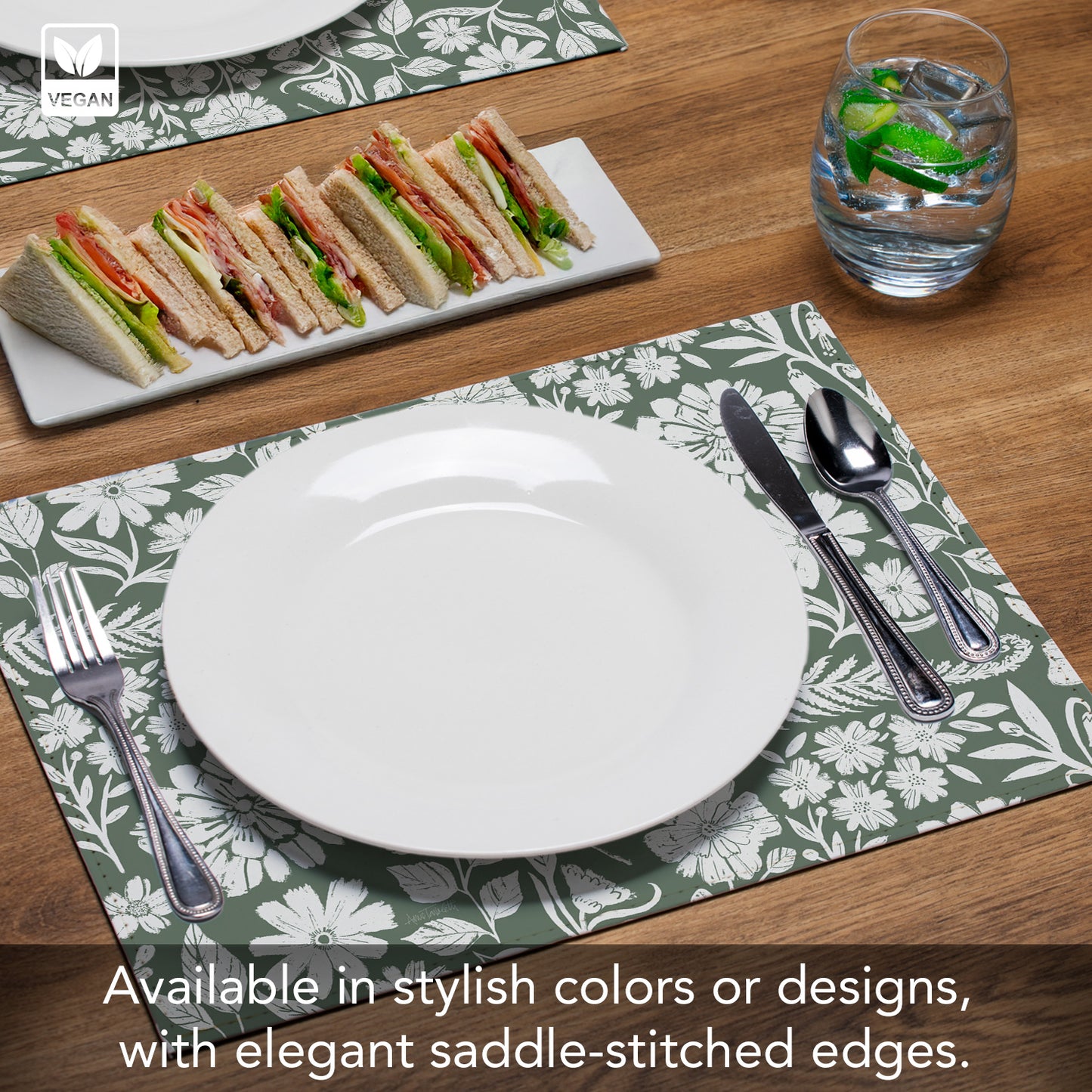 Flower Fest Luxurious Vegan Leather Placemats 4 Pack Look and Feel of Genuine Leather Infused with Copper