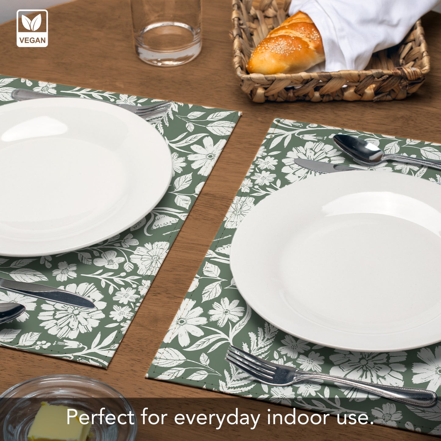 Flower Fest Luxurious Vegan Leather Placemats 4 Pack Look and Feel of Genuine Leather Infused with Copper