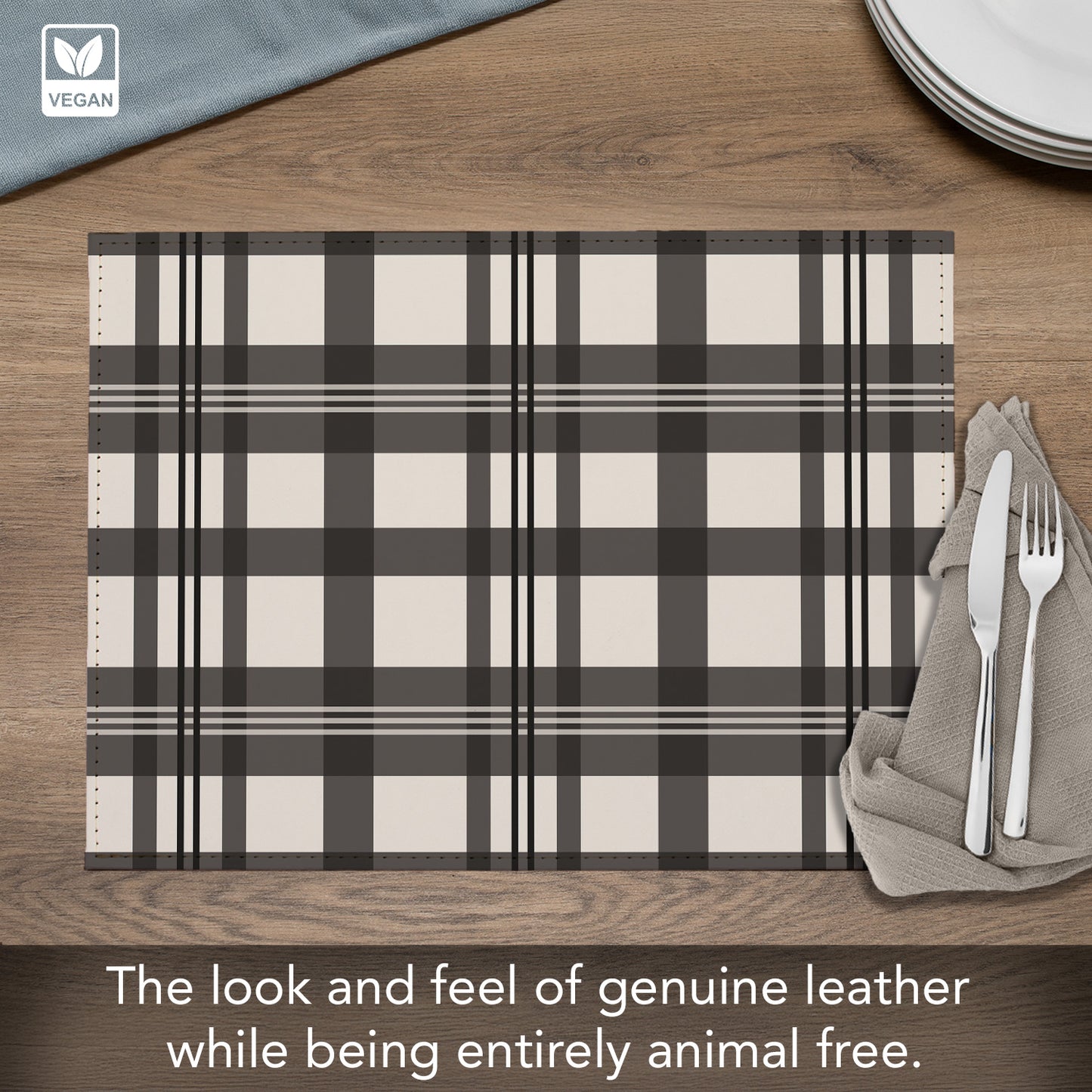 Lodge Look Luxurious Vegan Leather Placemats 4 Pack Look and Feel of Genuine Leather Infused with Copper