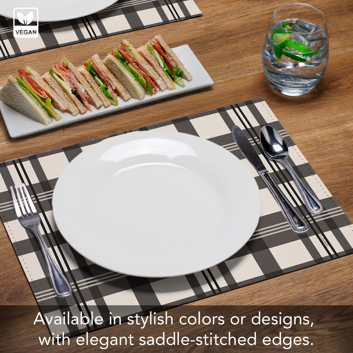 Lodge Look Luxurious Vegan Leather Placemats 4 Pack Look and Feel of Genuine Leather Infused with Copper