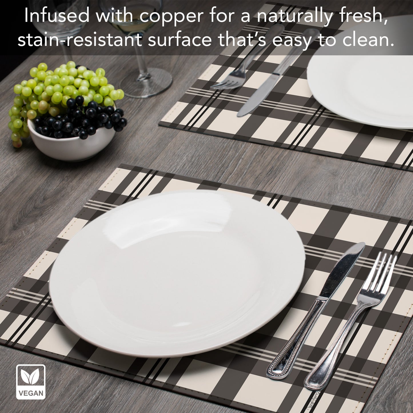 Lodge Look Luxurious Vegan Leather Placemats 4 Pack Look and Feel of Genuine Leather Infused with Copper